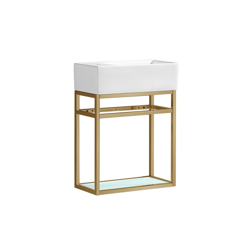 Pierre 19.5 Single, Open Shelf, Gold Metal Frame Bathroom Vanity - Image 11