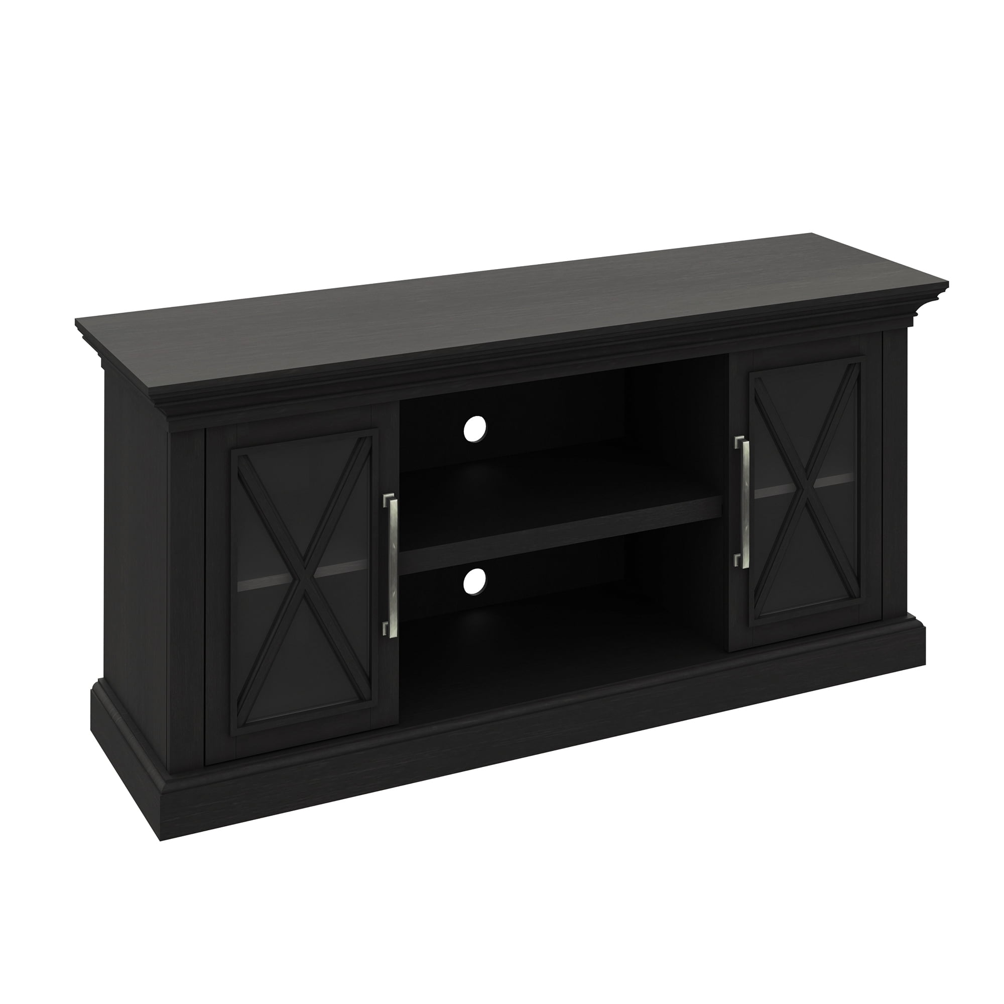Luxe Society Hill TV Stand for TVs up to 65 inches Screen Size with Two Side Cabinets and Open Center Shelves in York Black - Image 2