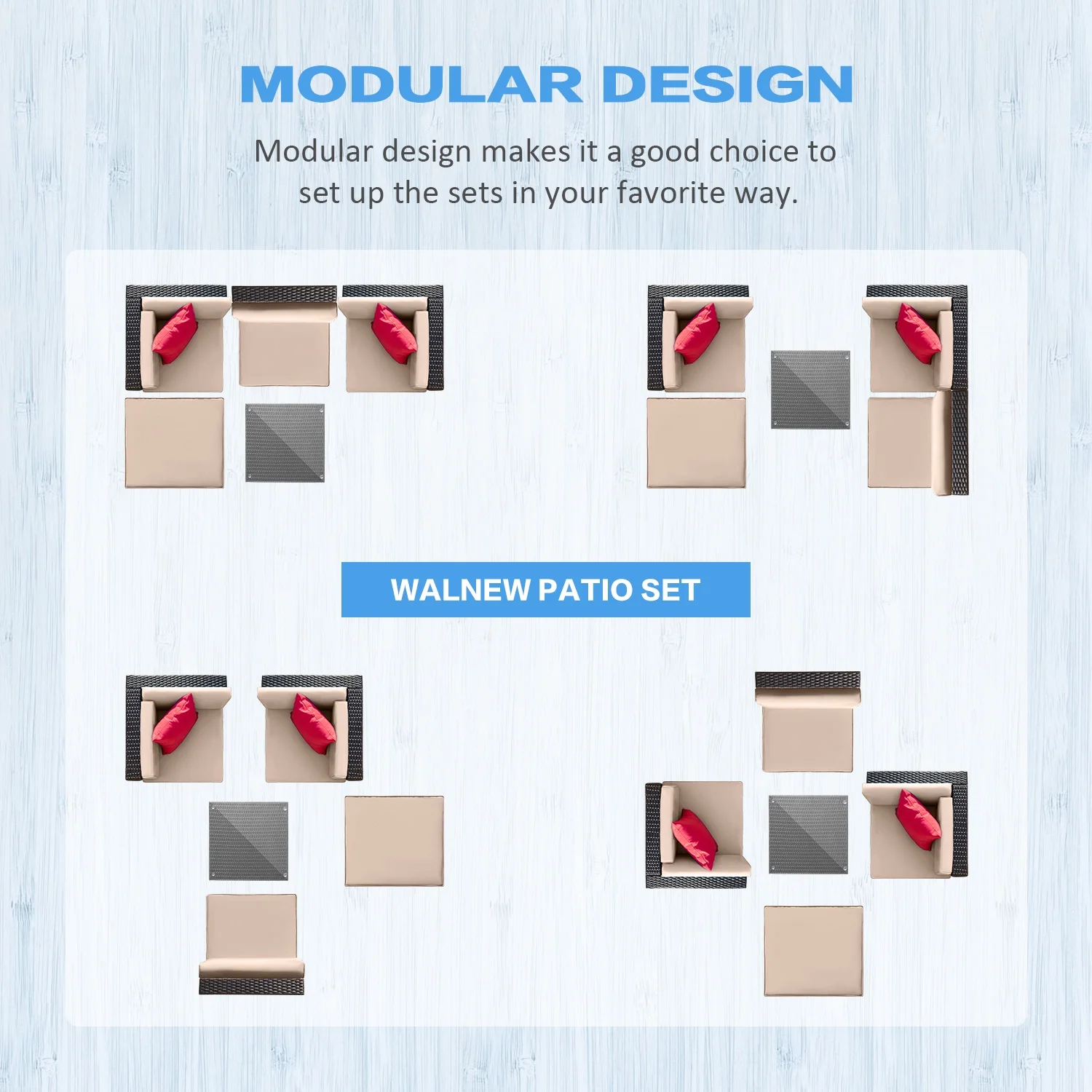 LACOO 5 Pieces Patio Rattan Sectional Set Outdoor Conversation Set , Beige - Image 4