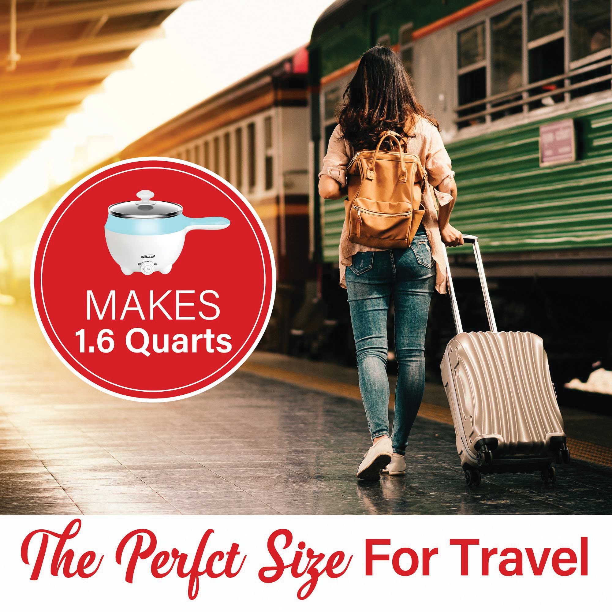 Brentwood HP-3015BL 1.6-Qt. 600-Watt Stainless Steel Electric Hot Pot Cooker and Food Steamer with Swivel Base - Image 6