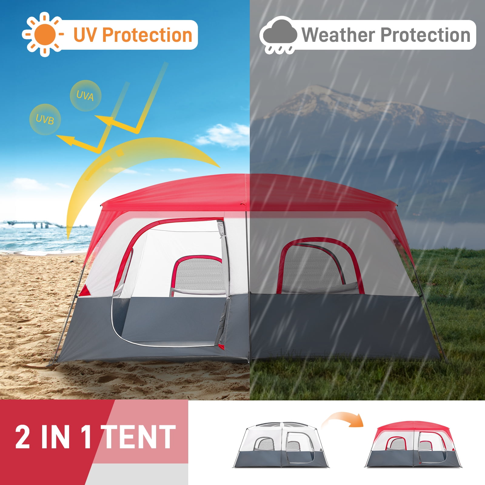 Ktaxon Camping Large Tent 14 Person Family Cabin Tents,2 Rooms,Straight Wall with Carry Bag - Image 9
