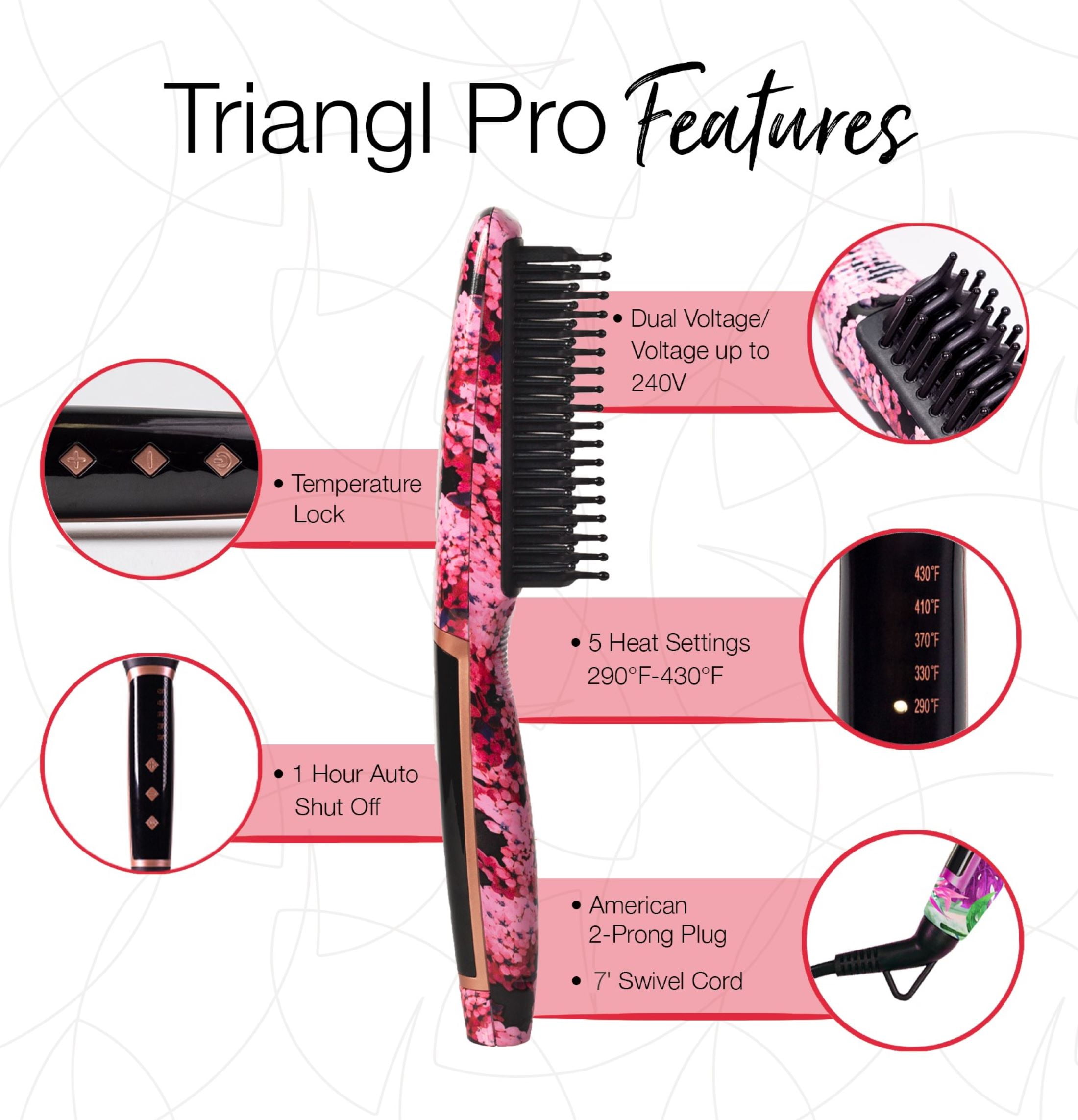 Calista Triangl Pro Heated Styling Detailer Brush, Smoothing, Anti-Frizz - Fancy Floral - Image 5