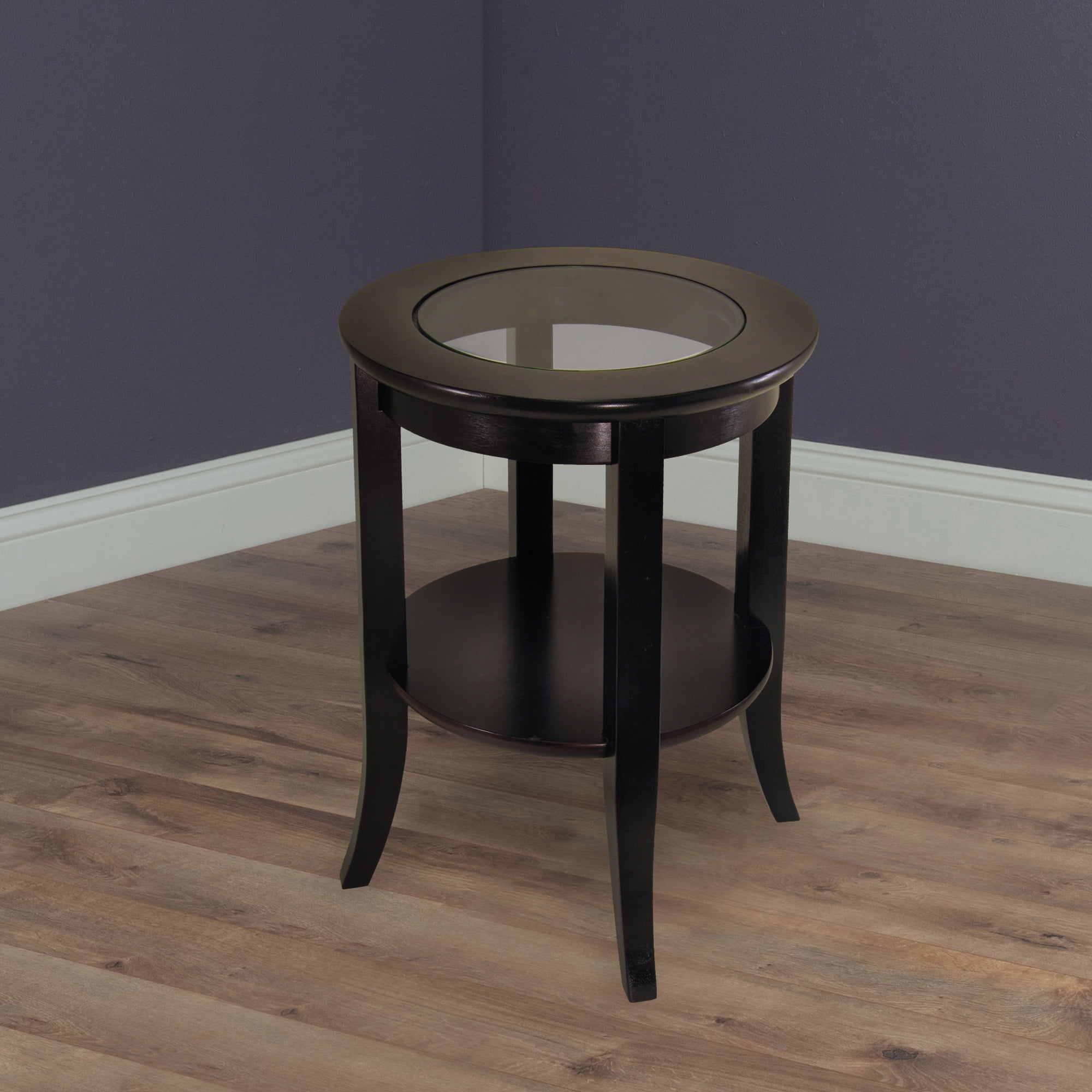 Winsome Wood Genoa Round End Table with Glass Top, Espresso Finish - Image 4