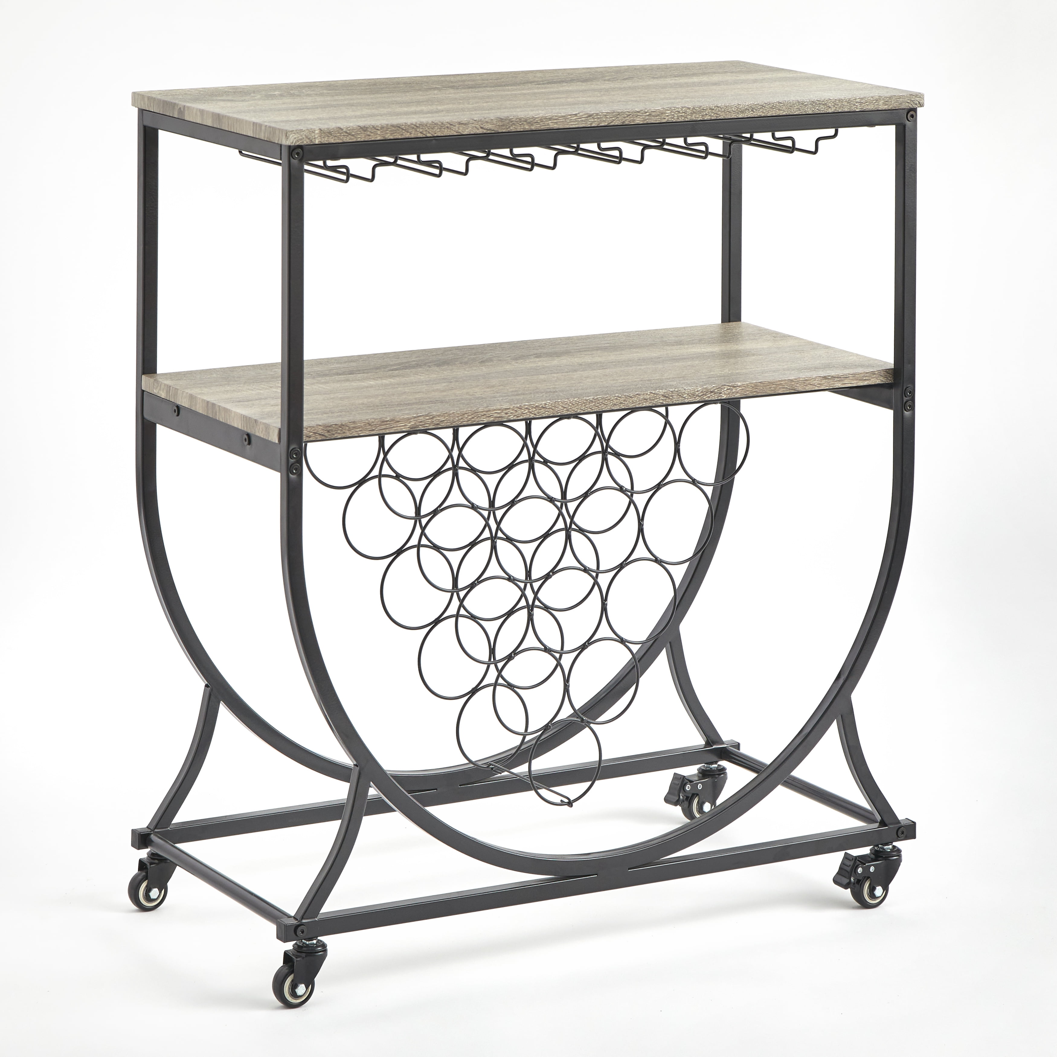 TMS Martino 2-Tier Metal Bar Cart with Wine Storage, Stemware Rack, and Casters, Black - Image 4