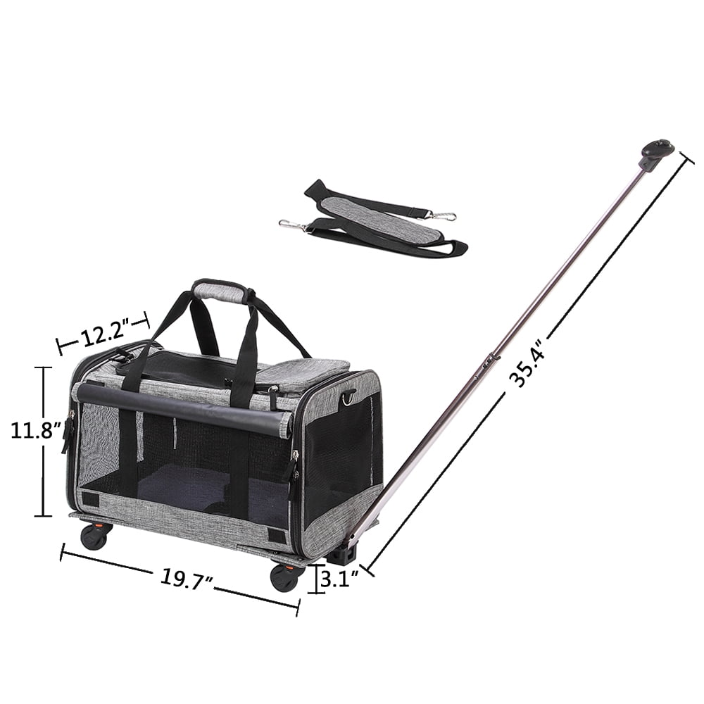 MEXMIODY Pet Carrier with Wheels, Airline Approved Dog Cat Carrier for Medium Small Dogs, Pet Travel Rolling Carrier, Telescopic Handle, Grey - Image 7