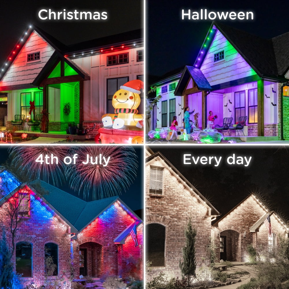 Enbrighten 150ft Wi-Fi Eternity Lights, Permanent Outdoor Lights, 108 Lights, Smart LED Eaves Lights for Christmas, Halloween, Party, Game Day and More - Image 4