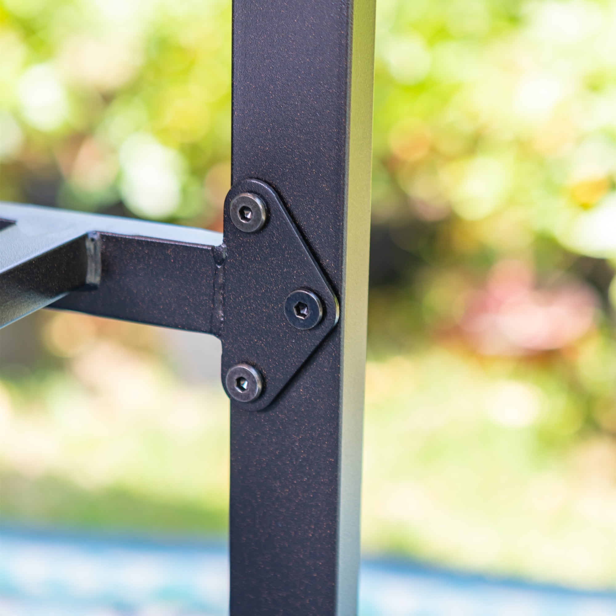 MF Studio 4-Piece Outdoor Conversation Set with 9 ft Umbrella, Side Table & Two Stack-able Chairs, Black & Beige - Image 6