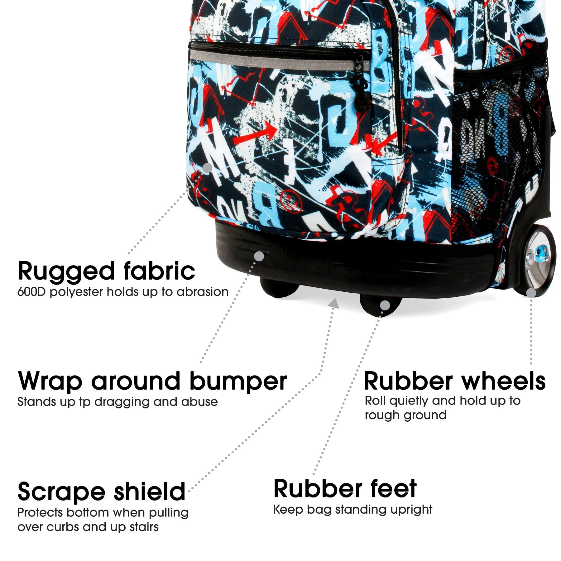 J World Boys and Girls Sunrise 18" Rolling Backpack for School and Travel, Graffiti - Image 3