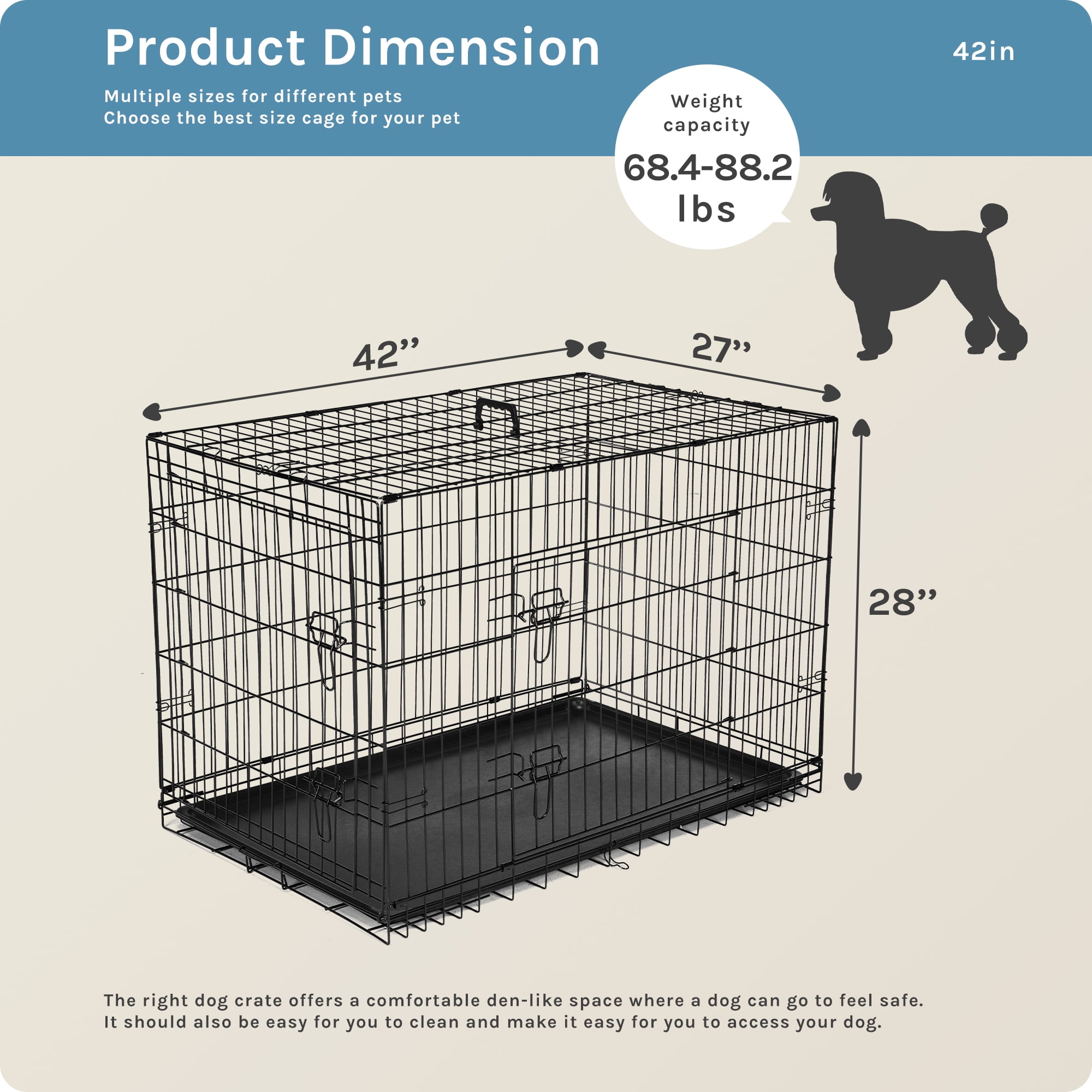 JOINSUN Dog Crate, 42 Inch Medium Folding Metal Wire Pet Double Door Dog Cage with Divider Panel and Plastic Leak-Proof Pan Tray, Outdoor - Image 2