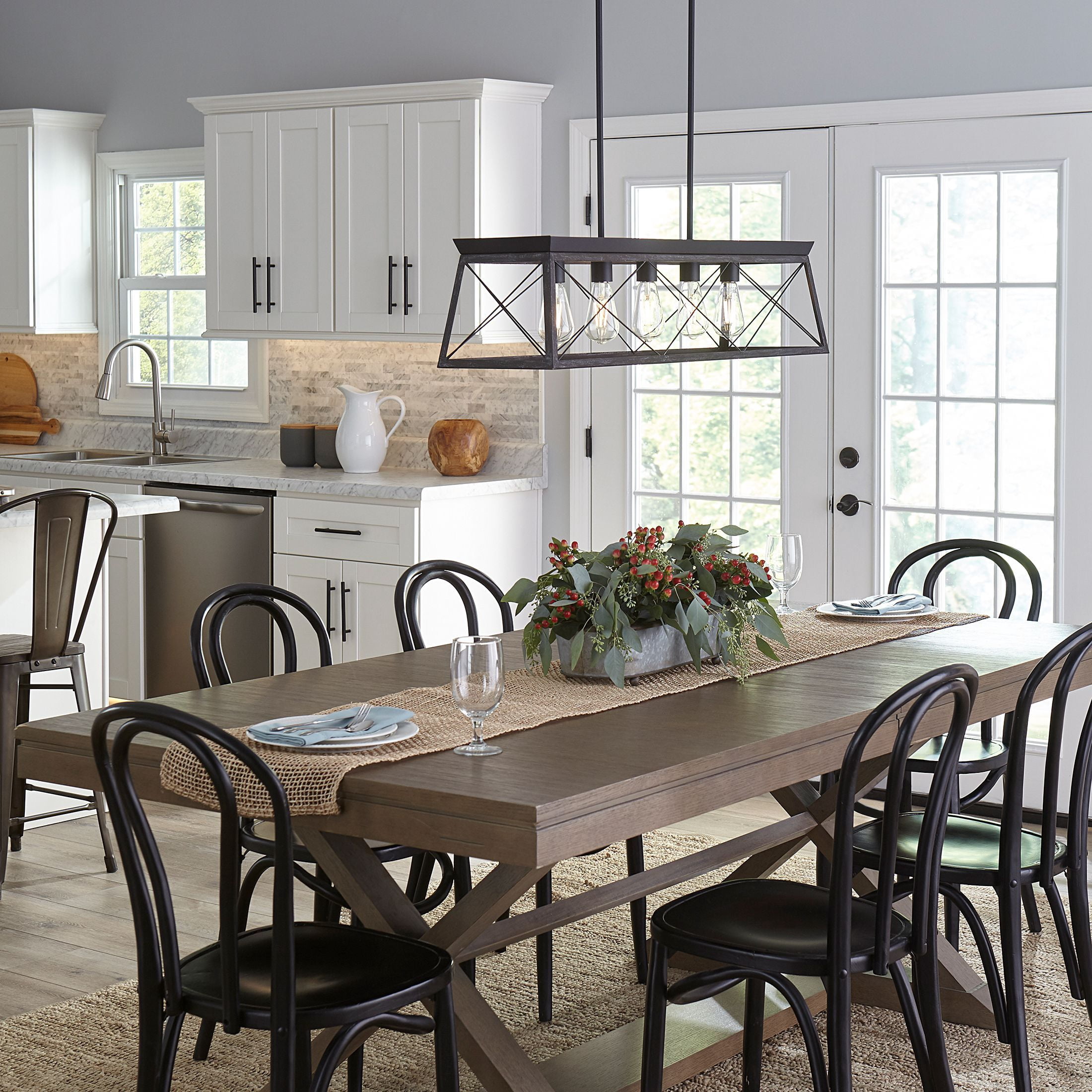 Briarwood Collection Five-Light Textured and Cerused Black Farmhouse Style Linear Island Chandelier Light - Image 3