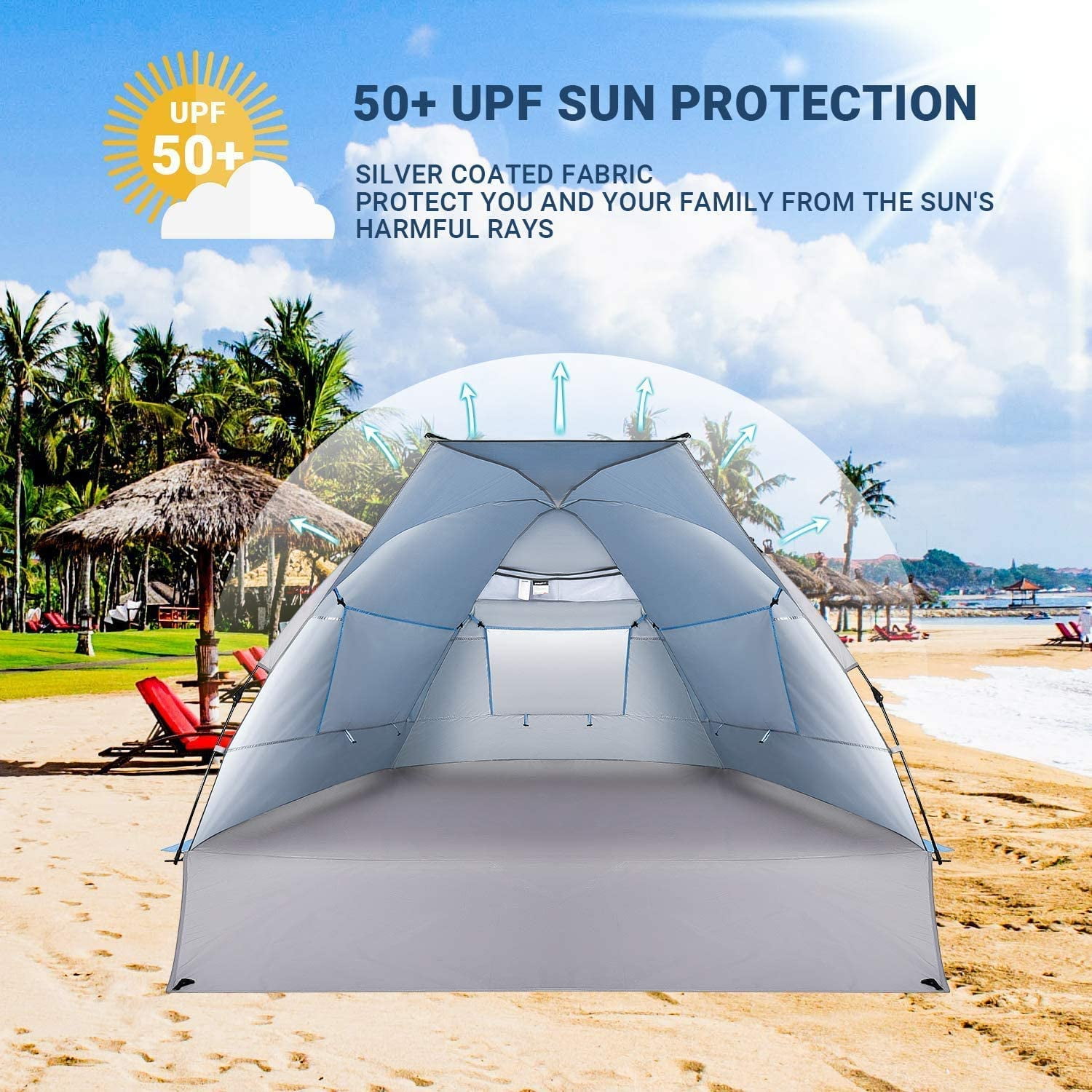 #WEJOY Pop Up Beach Tent Sun Shade Tent with UV Protection Extended Porch 3 Mesh Windows Blue - Image 7