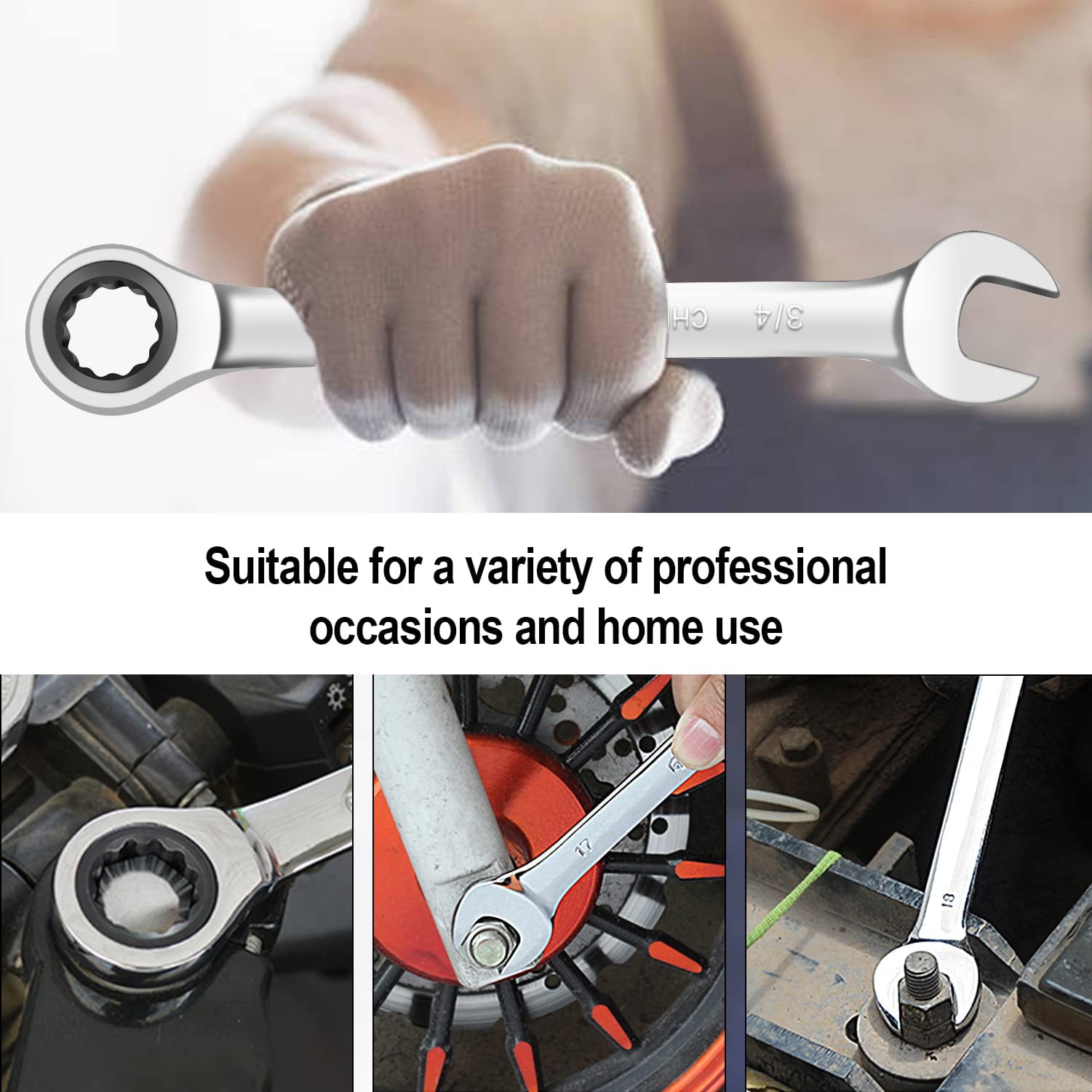 AIRAJ Ratcheting Wrench Set, 22-Piece Combination Wrench Set, SAE 1/4" to 3/4" & Metric 6-18mm, 72 Teeth - Image 5