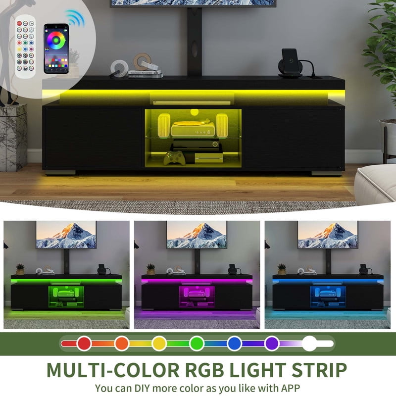 Uforic TV Stand with Mount & Power Outlet, LED TV Mount for 55/60/65 inch TVs, Height Adjustable, Black - Image 2