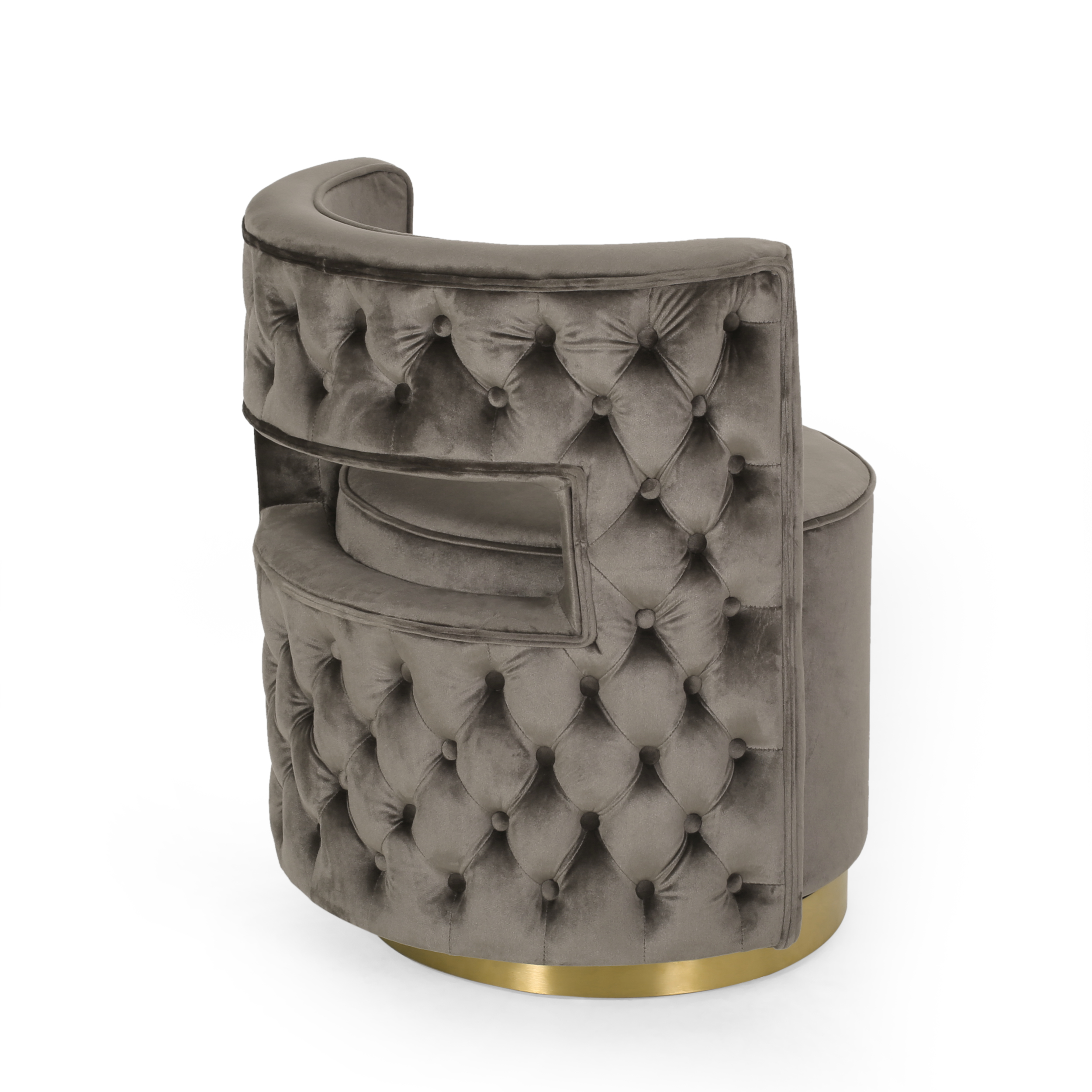 Noble House Tiro Velvet Round Open Back Swivel Club Chair, Gray and Copper - Image 3