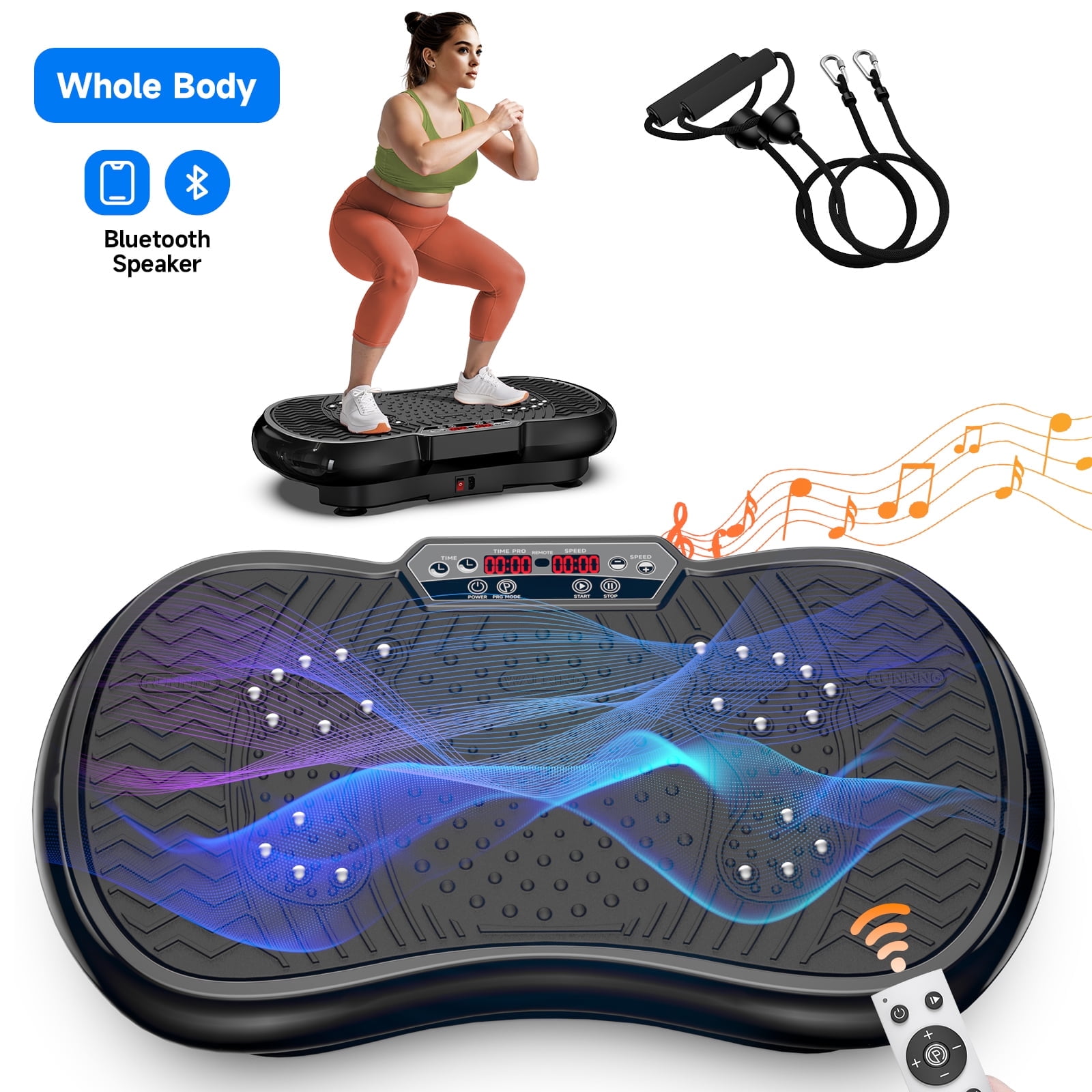 LNOW Vibration Plate Exercise Machine, Lymphatic Drainage Machine, Whole Body Workout Vibration Platform w/ 2 Resistance Bands for Wellness and Fitness-Black - Image 6