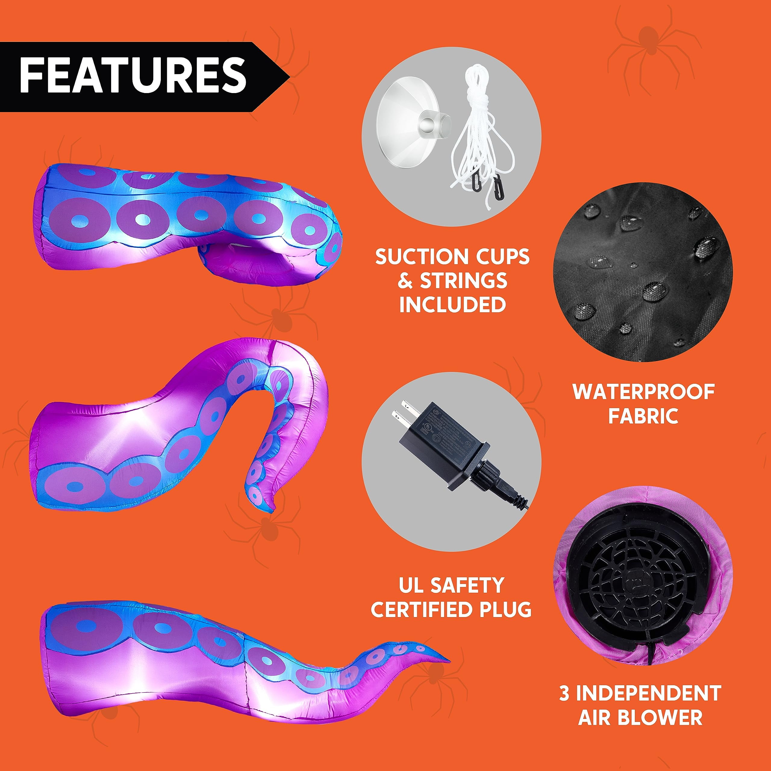 Joyfy Halloween Inflatable Octopus Tentacle Outdoor with Built-in LEDs,4.5,5,6 ft Window Inflatables Halloween Decorations Outdoor Blow Up Yard Lawn Decoration - Image 5