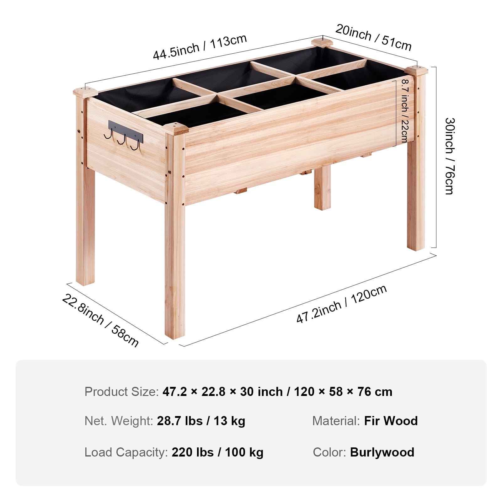 KFFKFF Wooden Raised Garden Bed Planter Box 47.2x22.8x30" Flower Vegetable Herb - Image 8