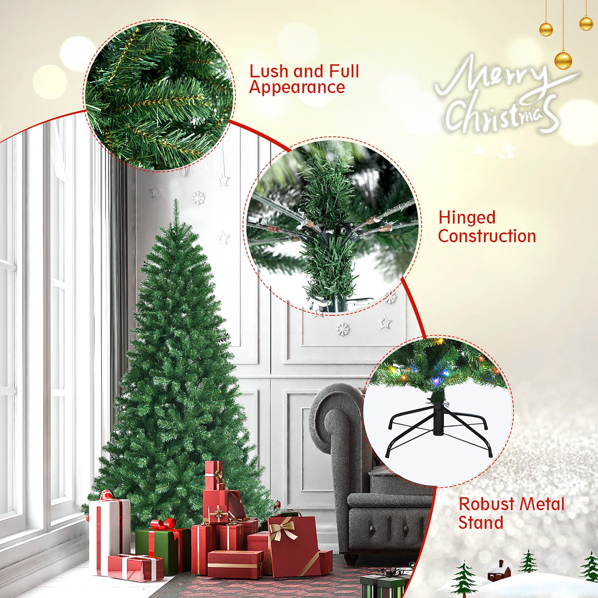 Costway 6ft Pre-lit Hinged Christmas Tree w/ Remote Control & 9 Lighting Modes - Image 4