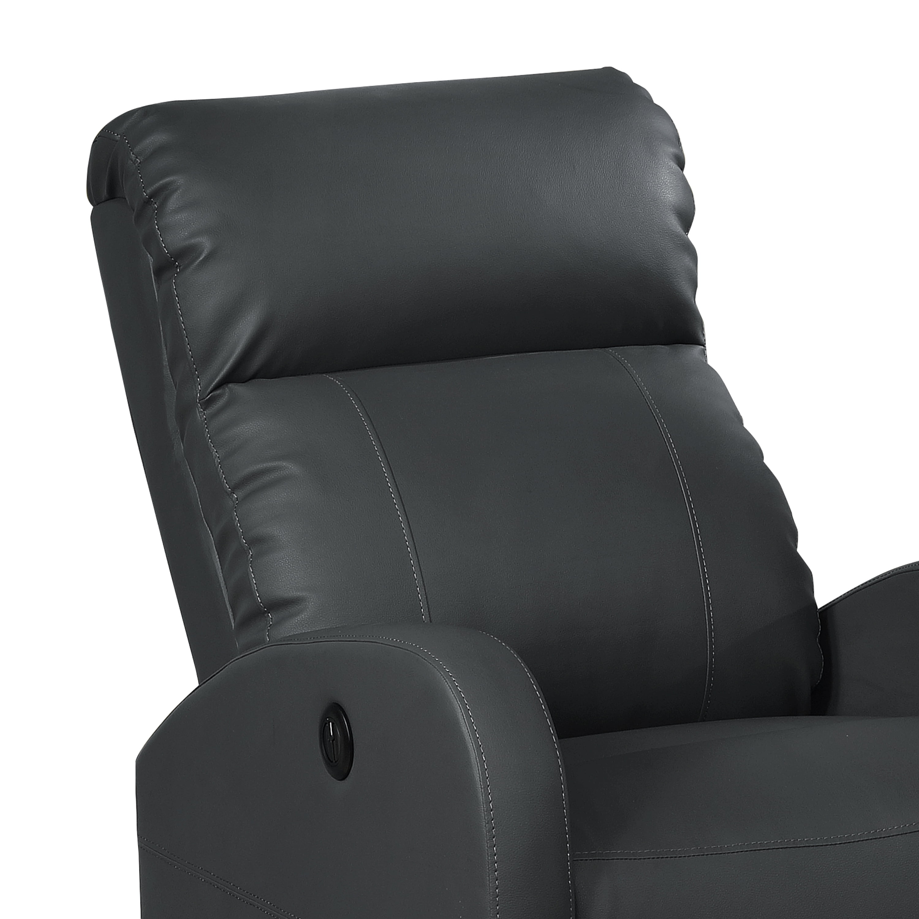 Leather Infused Upholstered Power Reclining Chair with Gentle Lumbar Massage, Black - Image 6