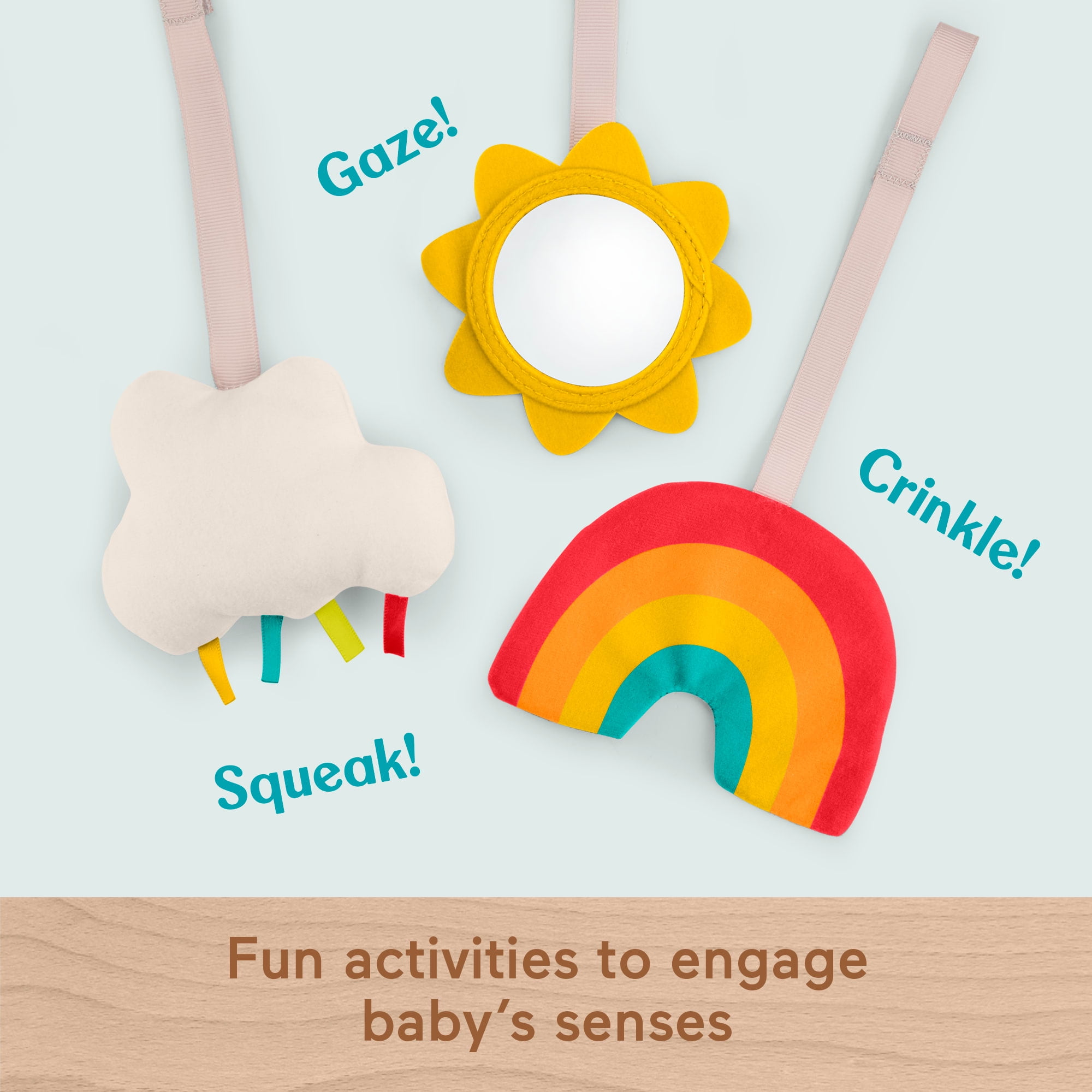 Fisher-Price Wooden Activity Gym, Wood Frame with 3 Sensory Toys & Mat for Newborn Babies - Image 4