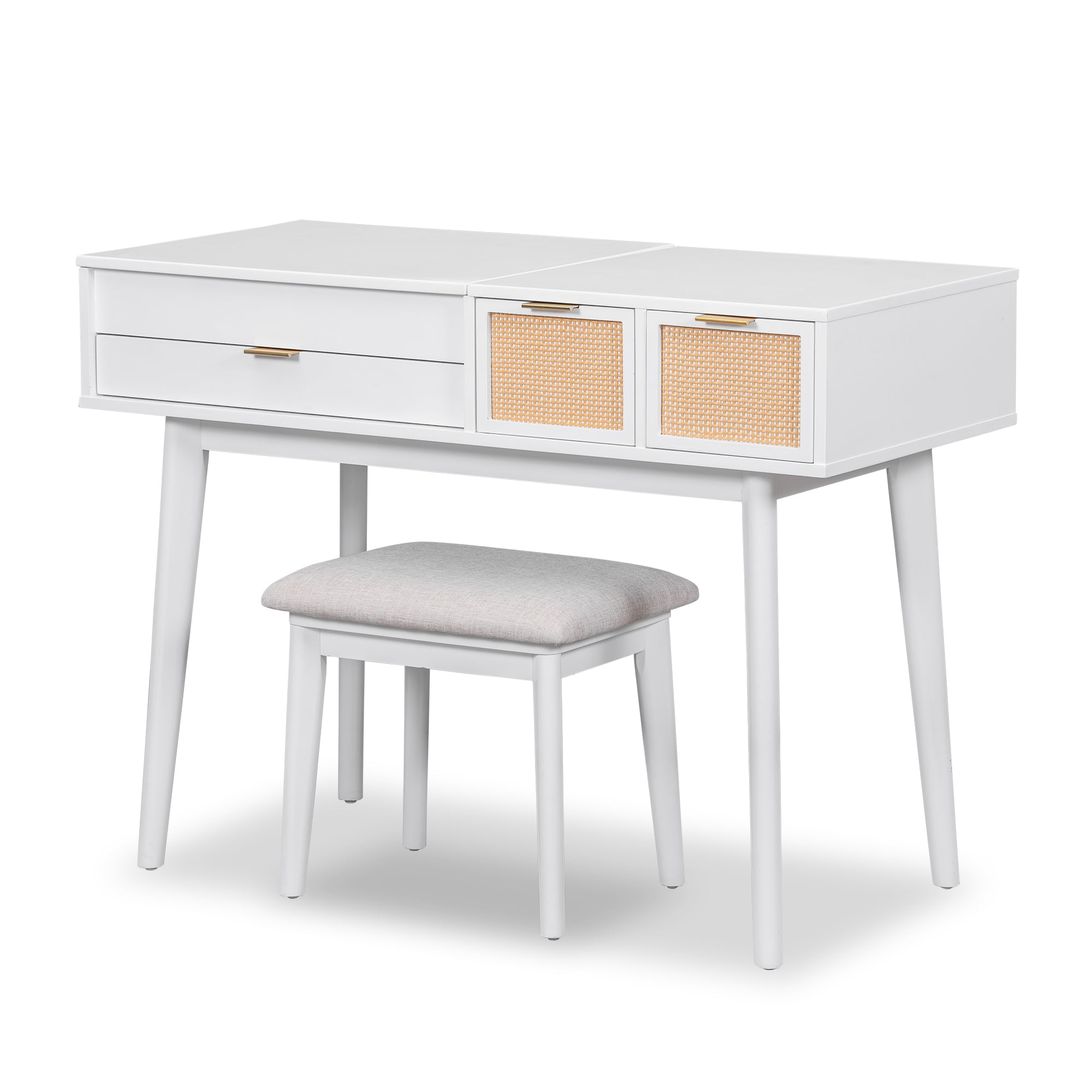 Euroco 43" Modern Makeup Dresser with Flip-top Mirror and Stool, Wood Vanity Set with Three Drawers, White - Image 5
