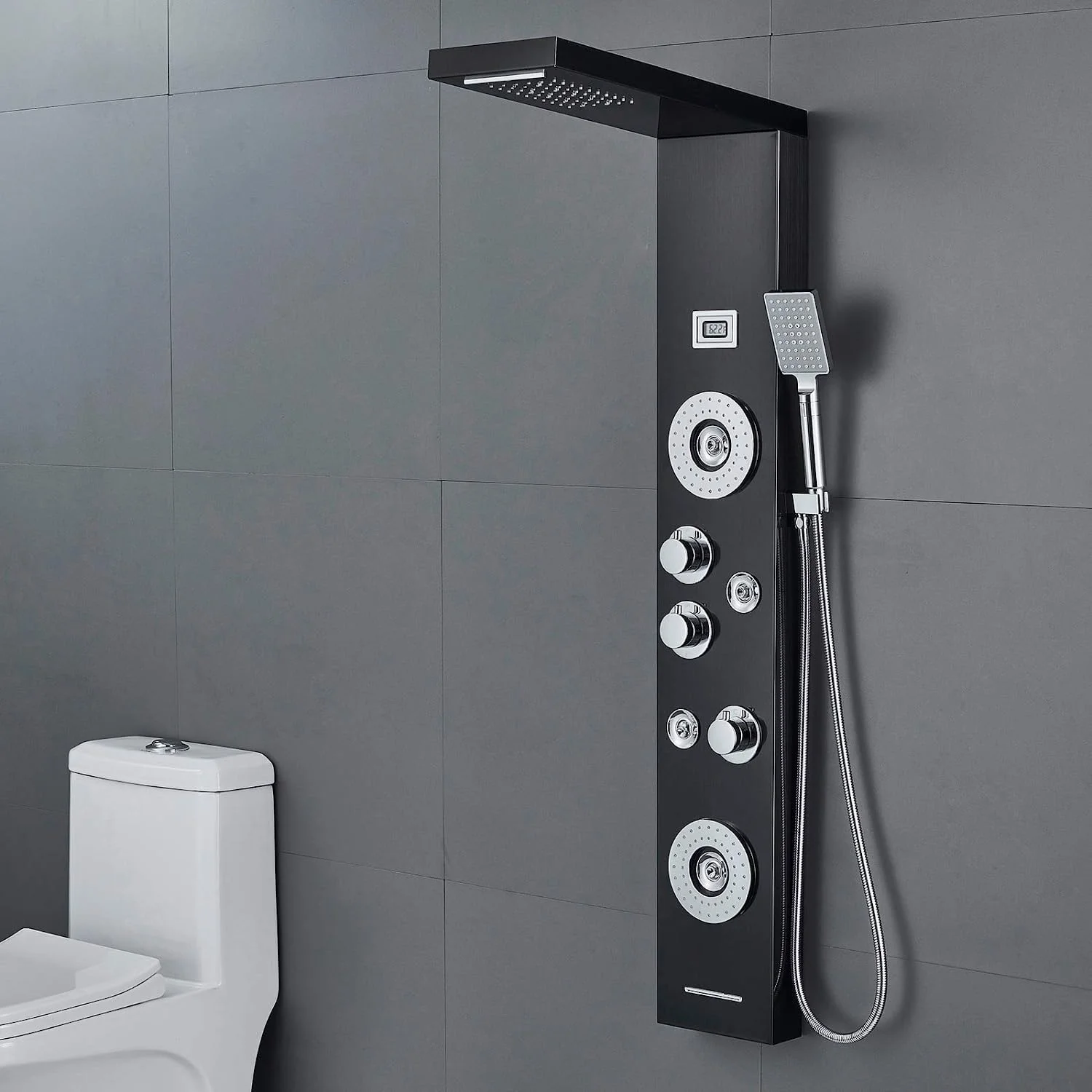 Zovajonia LED Shower Panel Tower System, Multi-Functions Shower Tower, Waterfall Showerhead, Shower Jets, Stainless Steel Rain Shower System Oil Rubbed Bronze - Image 11