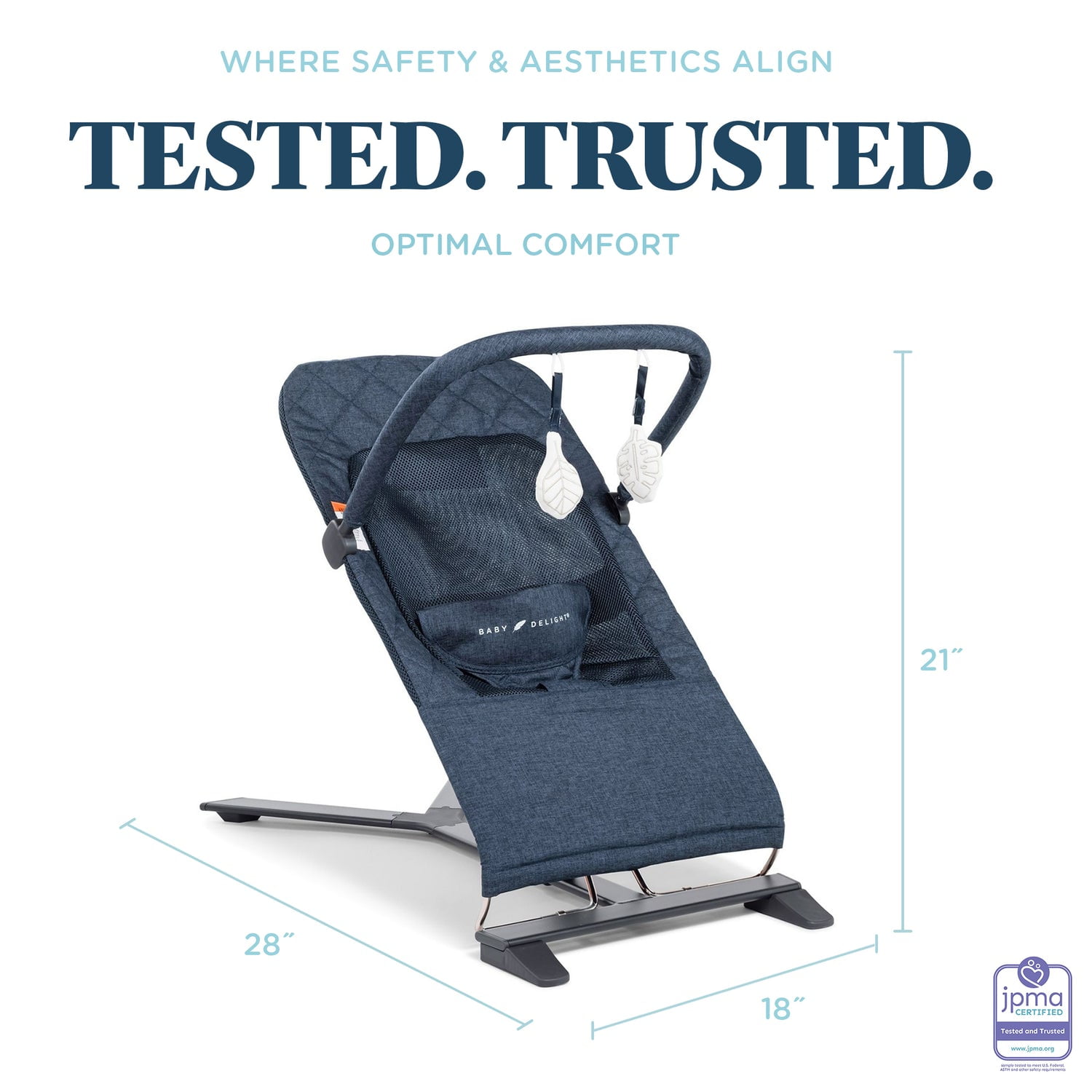 Baby Delight Alpine Deluxe Portable Baby Bouncer, for Infants 0-6 Months, Quilted Indigo - Image 2