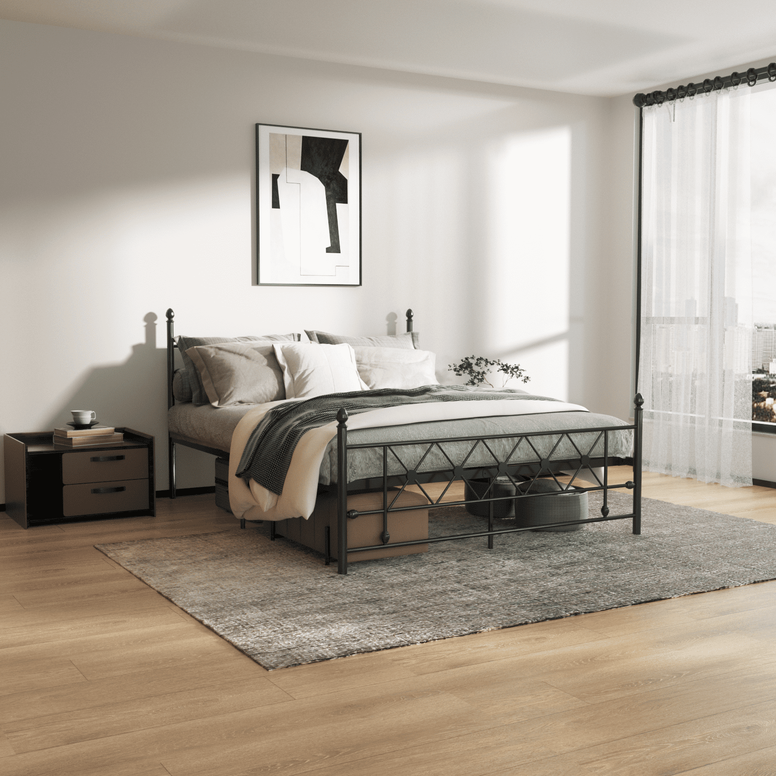 HOMWOO Queen Size Metal Platform Bed Frame with Headboard & Footboard, No Box Spring Required, Under Bed Storage, Heavy Duty Mattress Foundation, Noise Free, Black - Image 4