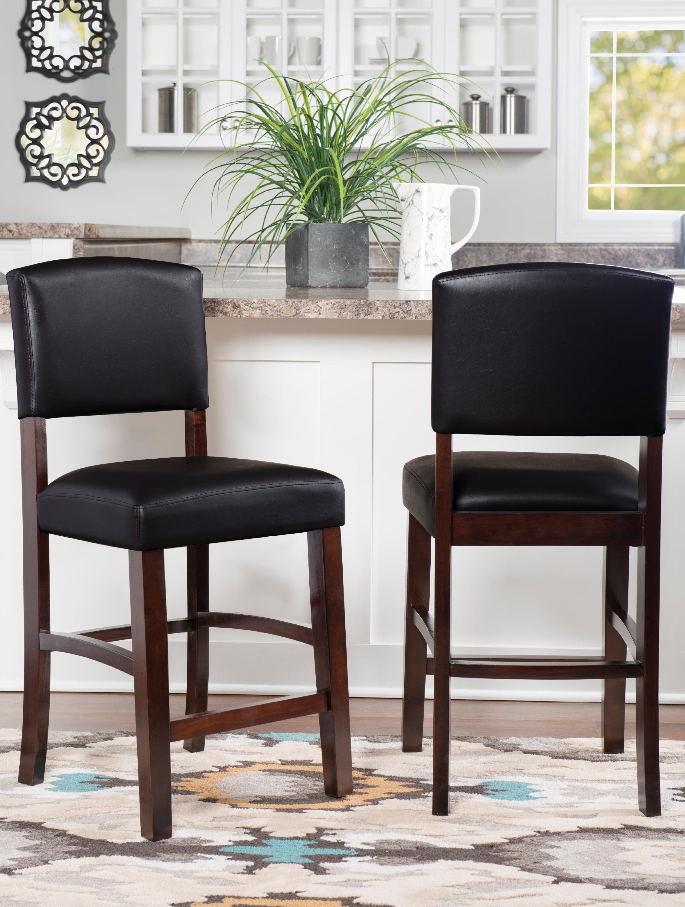 Linon Metairie 24" Mid Back Indoor Upholstered Counter Stool, Espresso/Dark Brown Faux Leather - Image 5