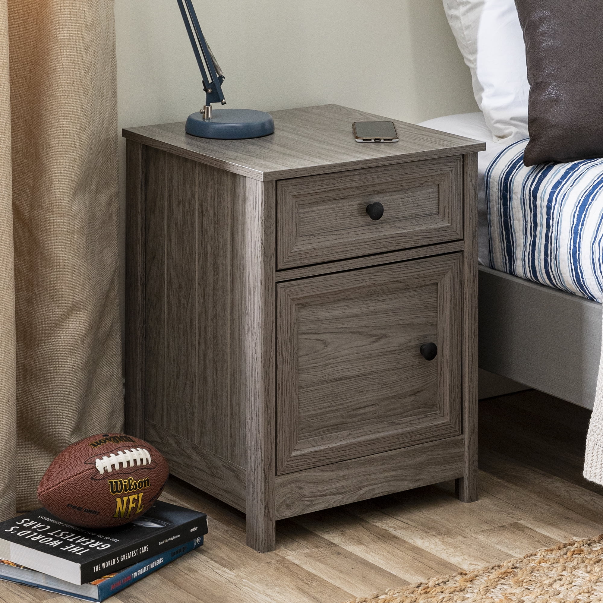 Set of 2 Classic Grooved 1 Door and Drawer Slate Grey Nightstands by Manor Park - Image 5