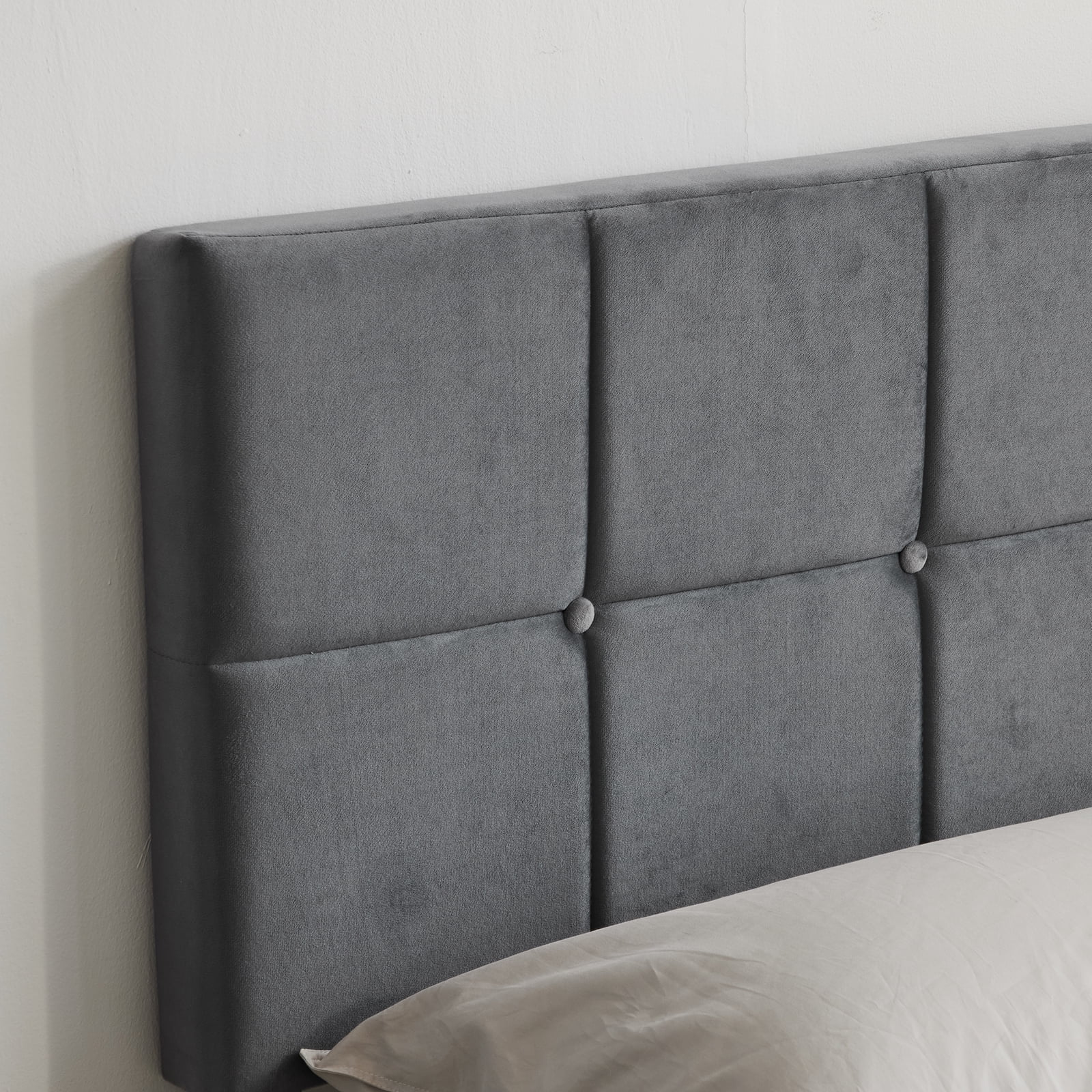 Zimtown Full Size Platform Bed Frame with 2 Drawers, Fabric Upholstered Headboard, No Box Spring Needed, Gray - Image 4