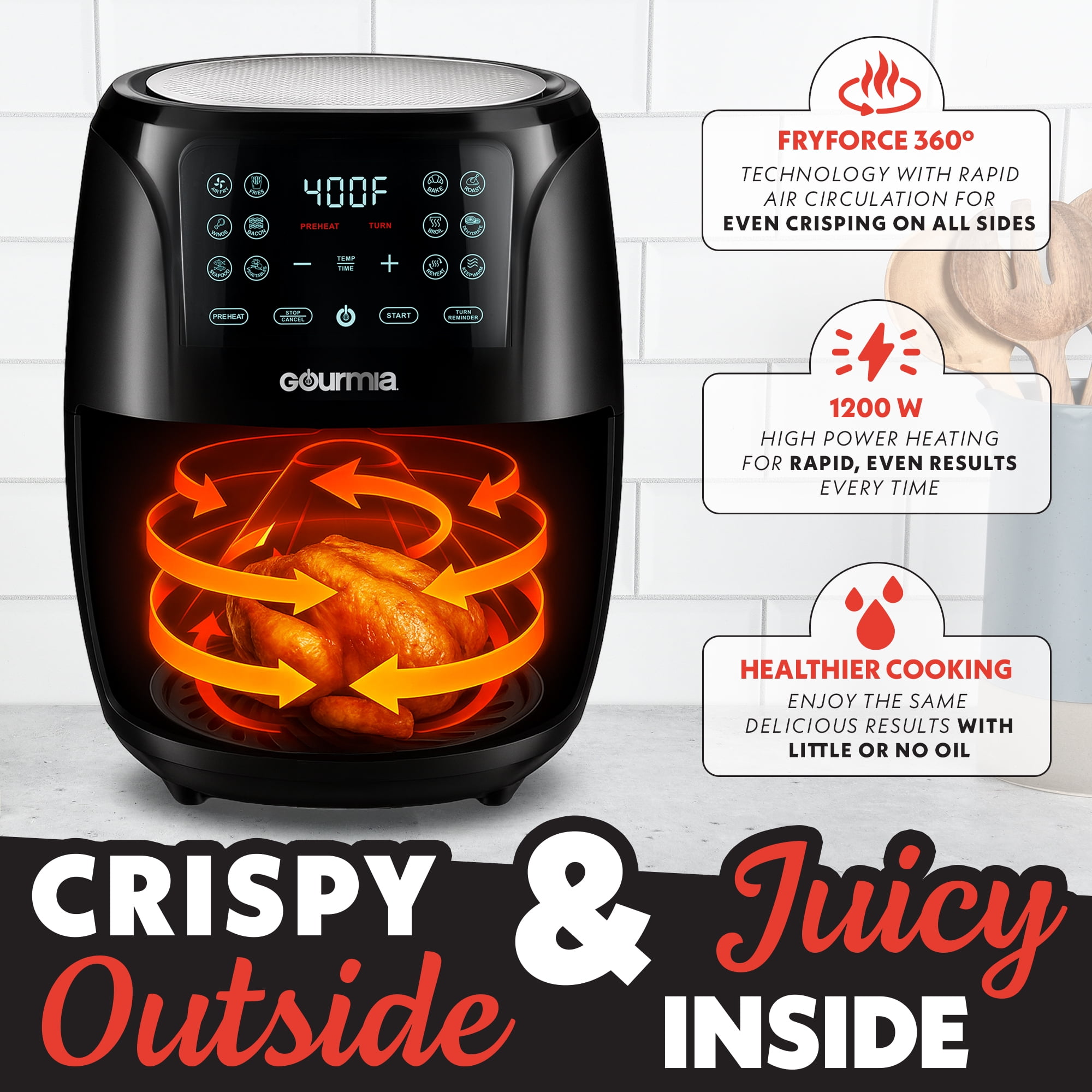 Gourmia 4 Qt Air Fryer, 12 Presets, Digital Display, FryForce 360°, Compact, Black - Image 9