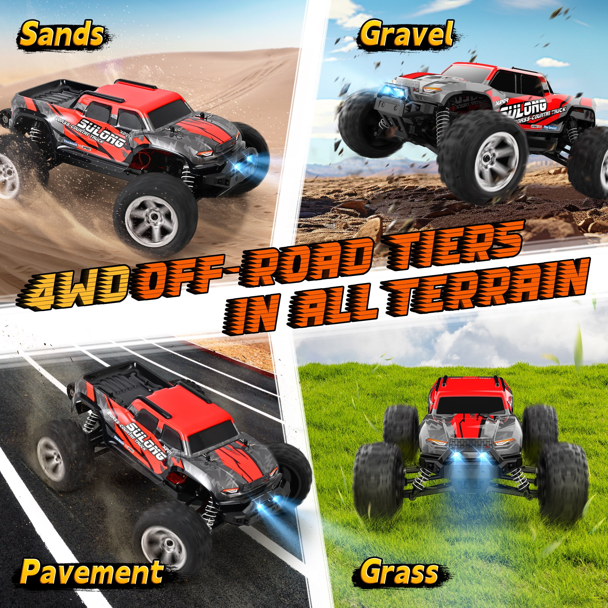 Remote Control Car - 1:14 High Speed Fast RC Cars, 53KM/H 4WD RC Truck, RC Drift Car for Kids Adults , Off Road Variable-Speed Vehicle with 2 Rechargeable Battery - Image 3