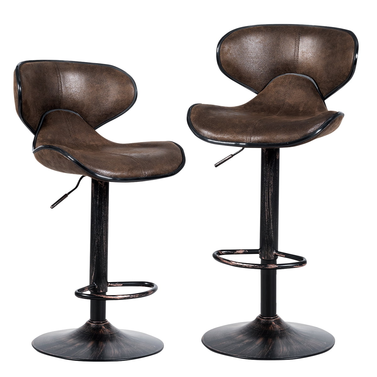 Costway Set of 2 Adjustable Bar Stools Swivel Bar Chairs with Back&Footrest Retro Brown - Image 12