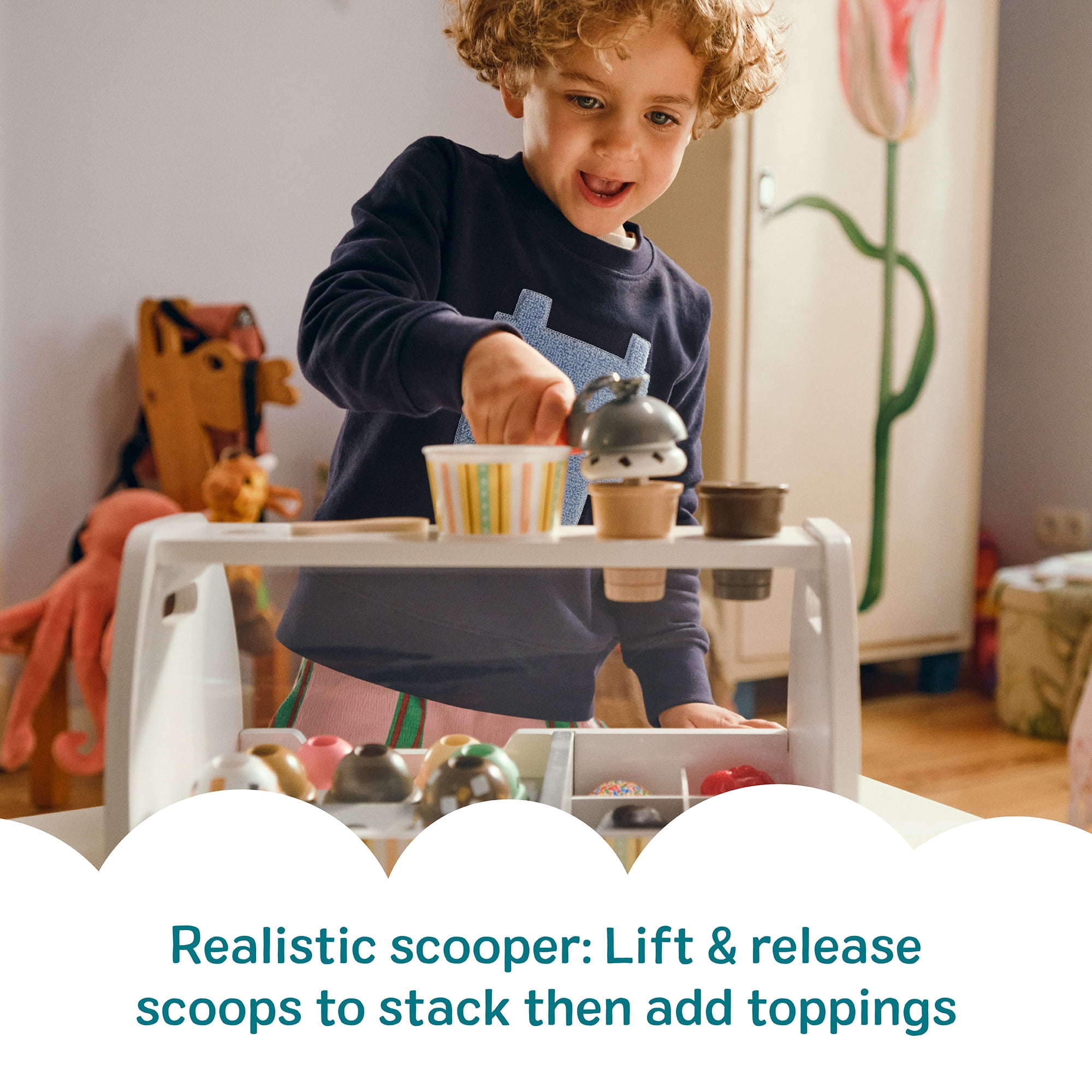 Melissa & Doug Wooden Scoop and Serve Ice Cream Counter With Play Food and Accessories (28 Pcs) - Image 9