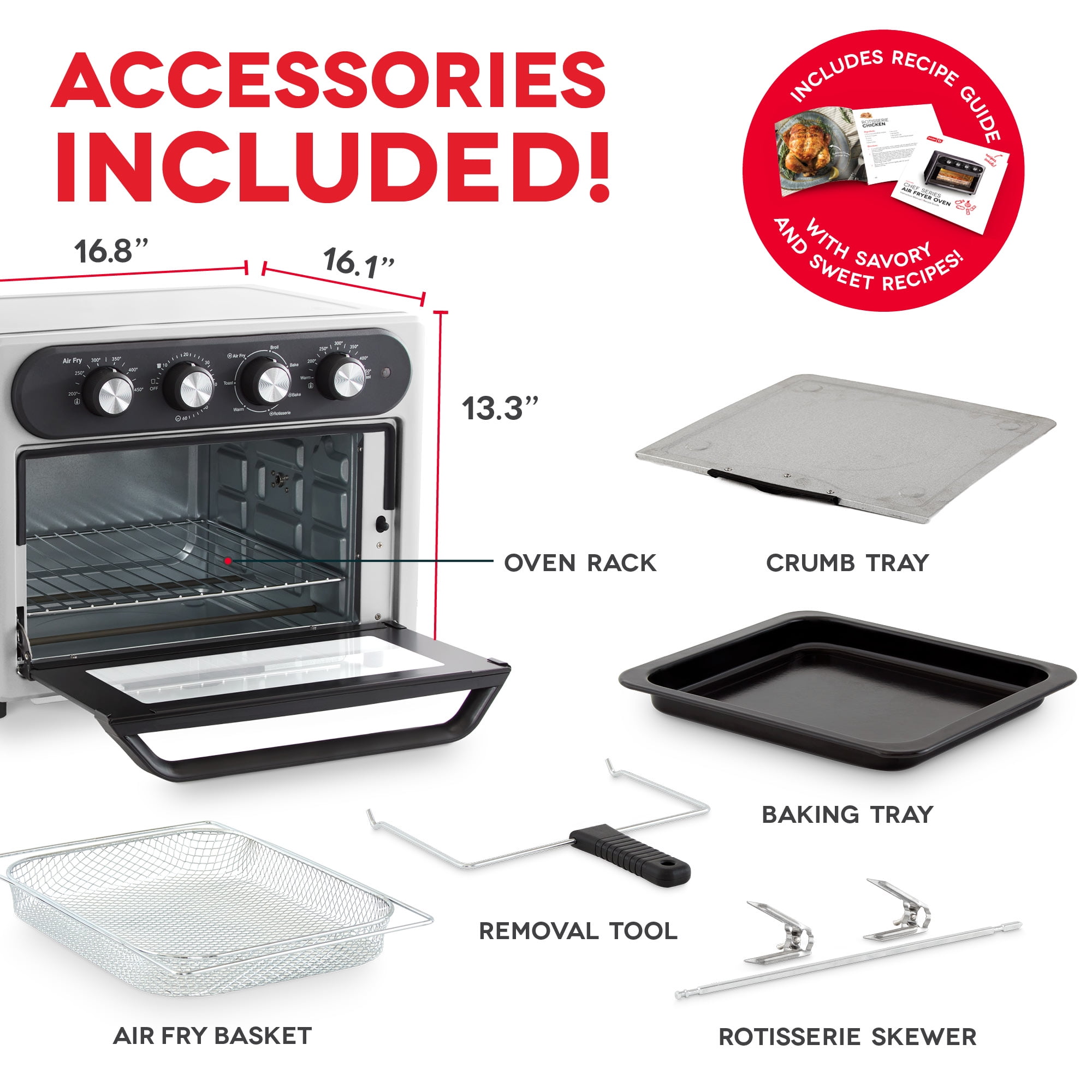 Dash Chef Series 7 in 1 Convection Air Fryer Oven With Non-Stick Fry Basket, Baking Pan & Rack, 23L, 1500 Watt - Image 5