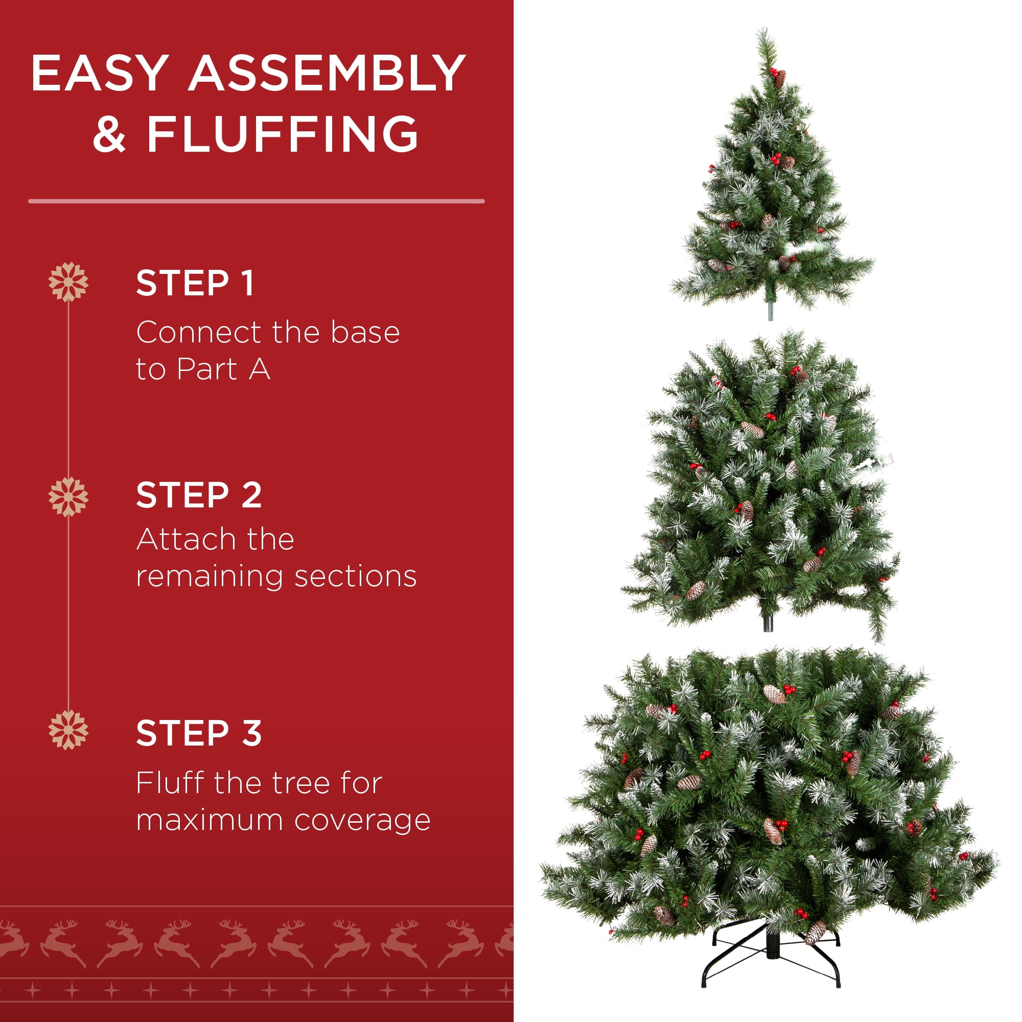 Best Choice Products 6ft Pre-Lit Pre-Decorated Holiday Christmas Tree w/ 818 Flocked Tips, 250 Lights, Base - Image 7