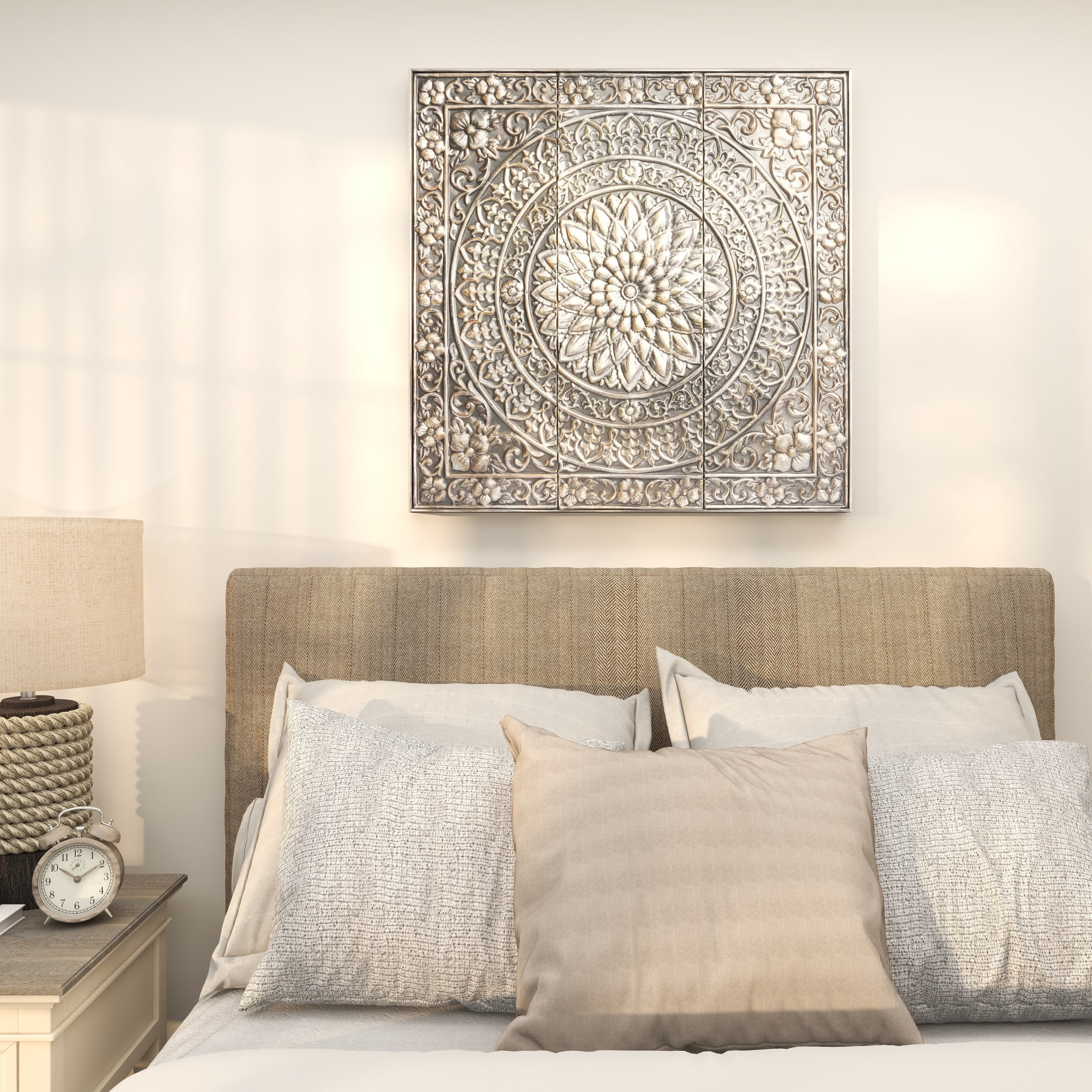 DecMode Silver Metal Embossed Scroll Floral Wall Decor with Gray Backing - Image 13