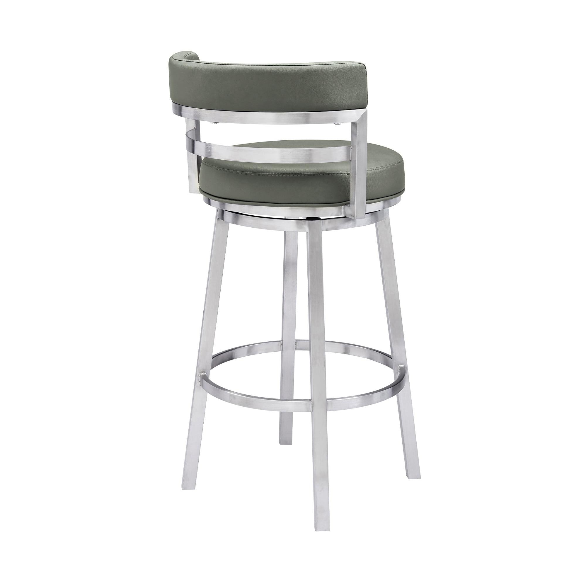 Madrid 26" Counter Height Swivel Gray Faux Leather and Brushed Stainless Steel Bar Stool - Image 10
