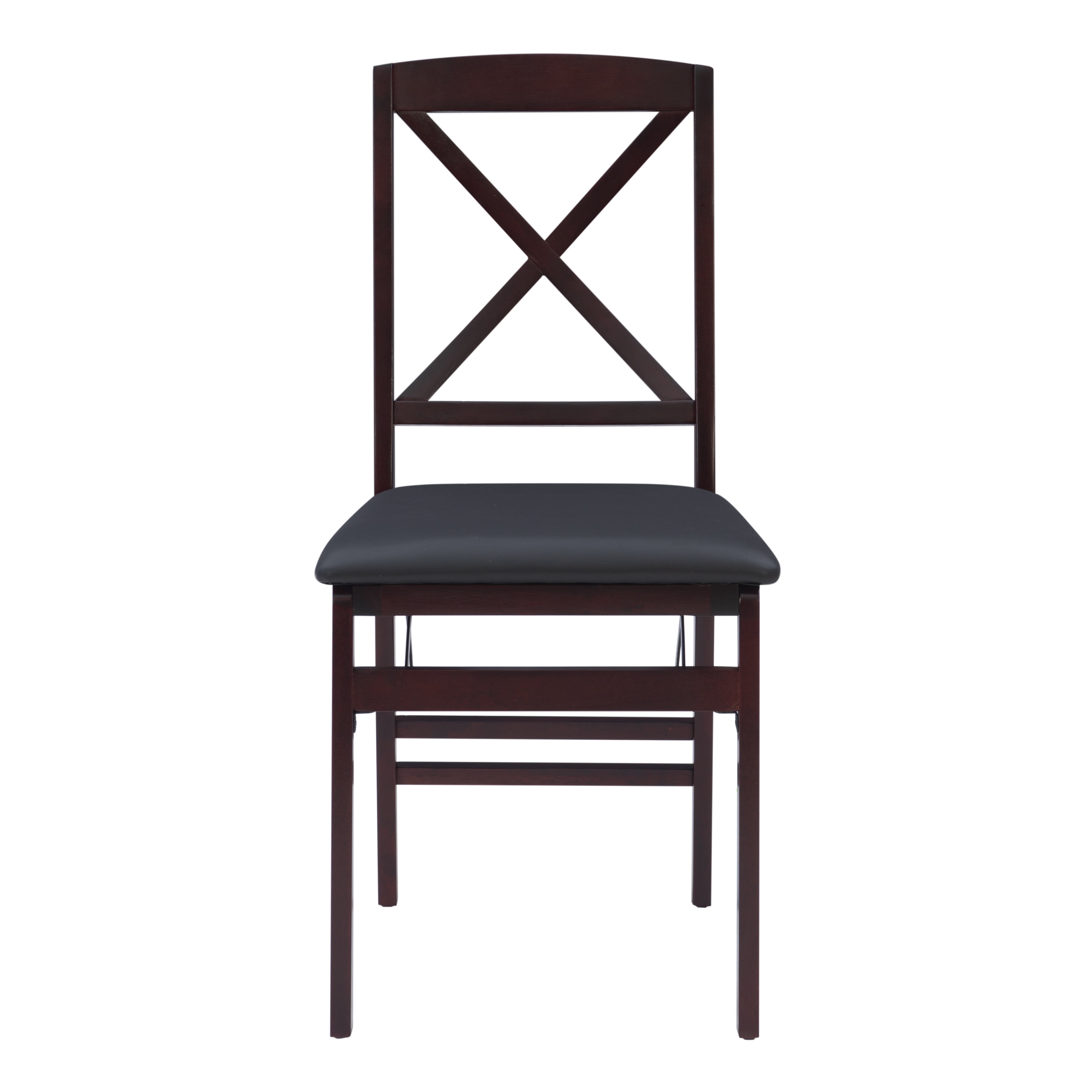 Linon Farrow Indoor Faux Leather Folding Chair with Cross-Back, Set of 2, Merlot/Dark Brown - Image 2