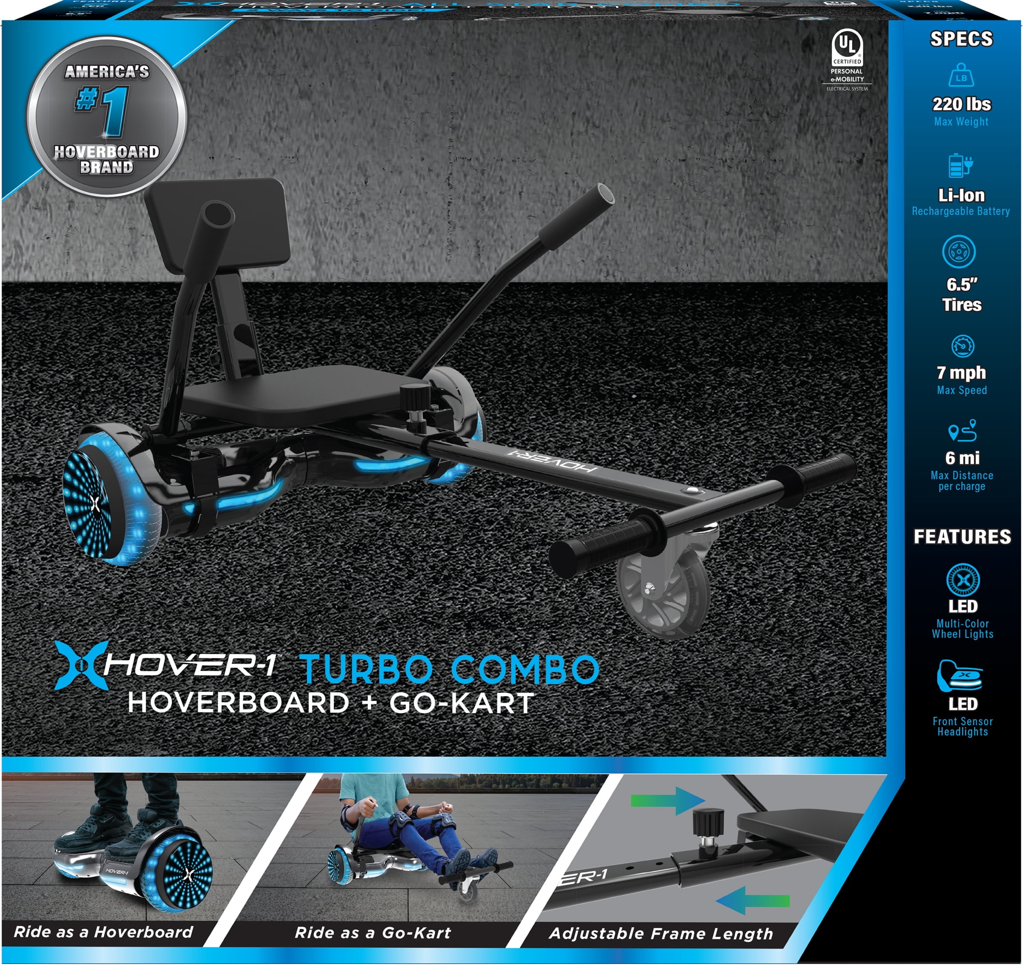 Hover-1 Turbo Hoverboard and Kart Combo, Infinity LED Wheels, Black - Image 7