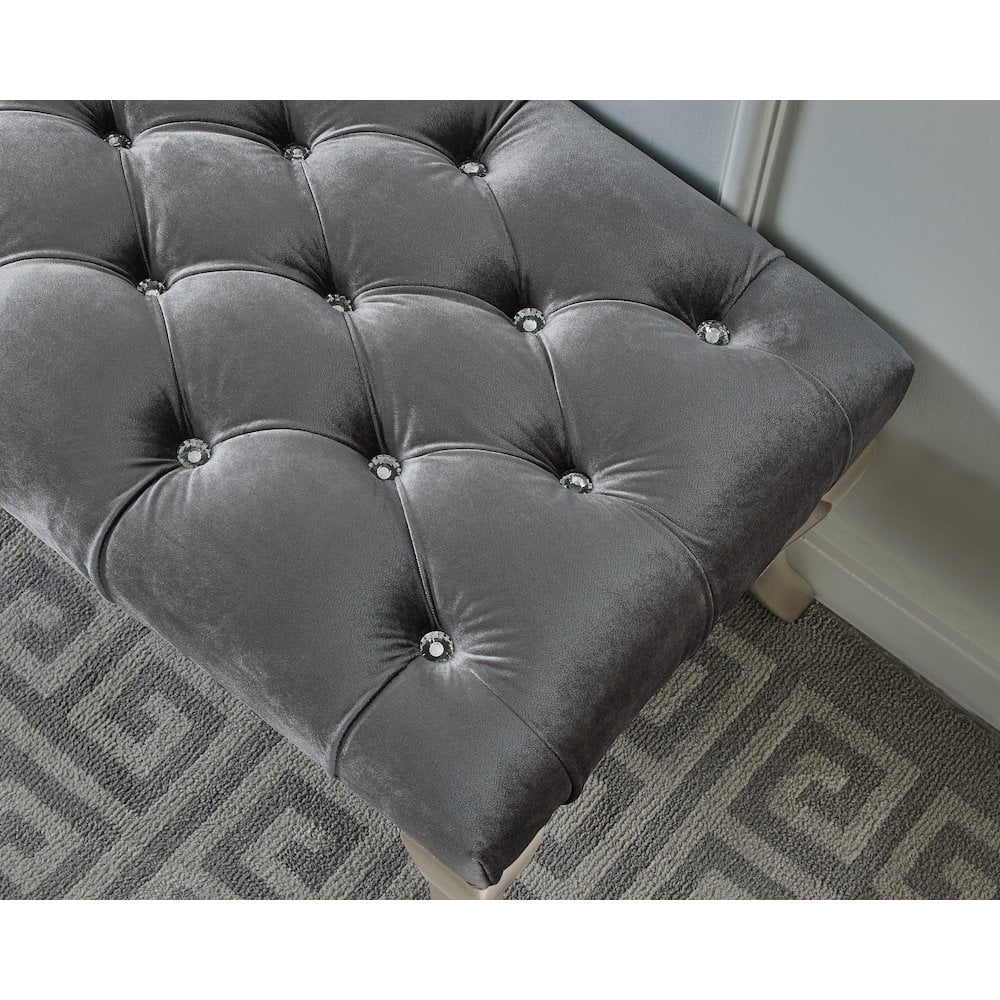 Roundhill Furniture Decor Maxem Fabric Upholstered Bench with Nailhead Gray - Image 3