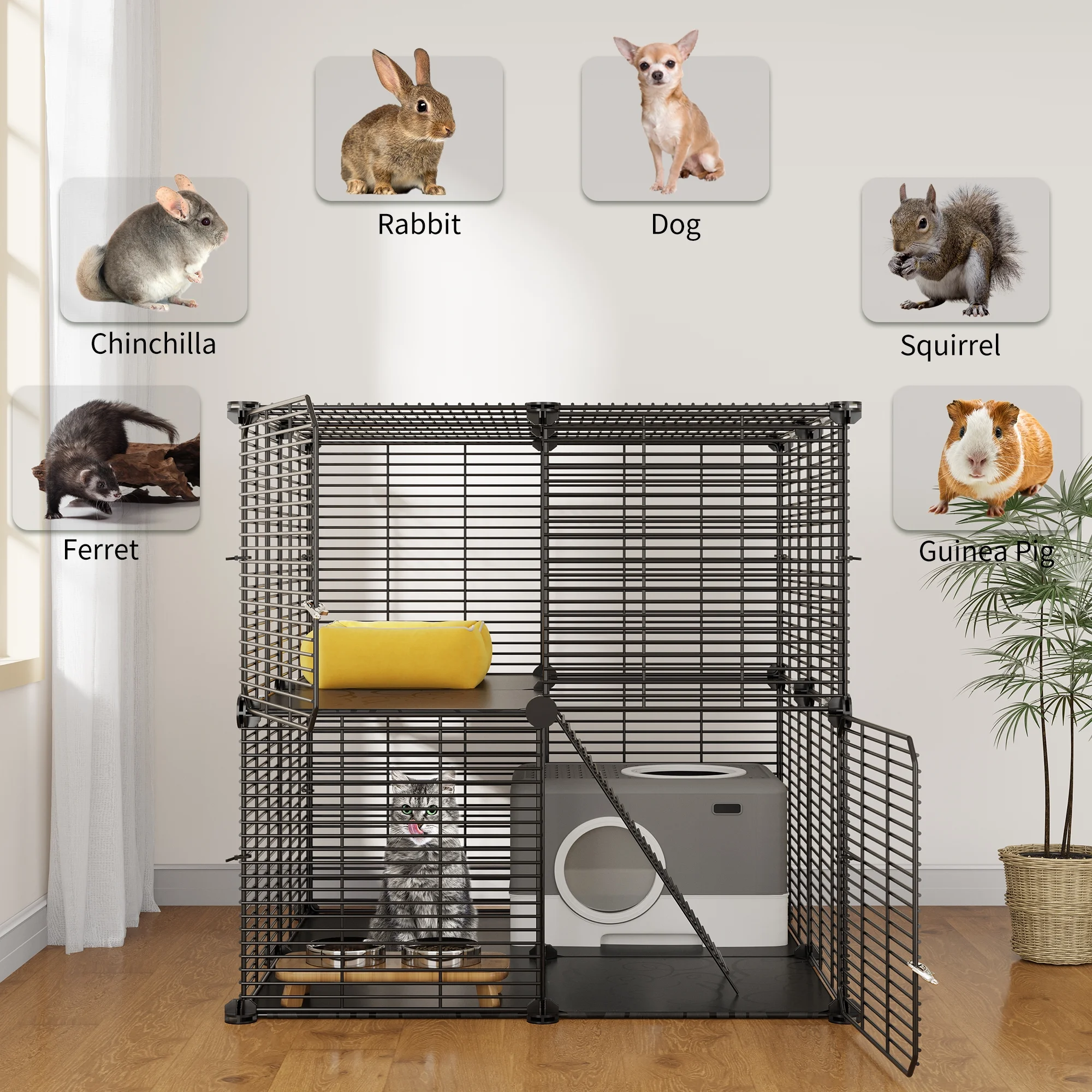 Dextrus Cat Cage 2 Tier Indoor Cat Enclosures Kitten Cage DIY Pet Playpen Metal Kennel for 1-2 Cats, Ferret, Chinchilla, Rabbit, Small Animals, Kitty, Squirrel, RV Travel, Camping - Image 2