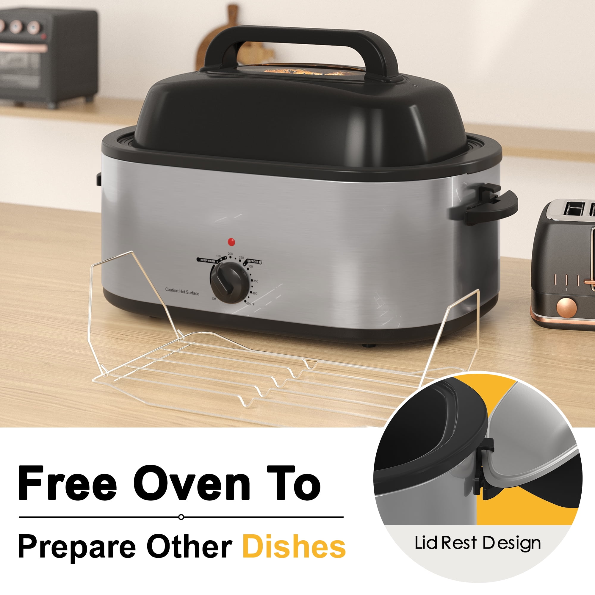 Sunvivi Electric Roaster Oven - 24 Qt, Stainless Steel, Non-Stick, Silver - Image 3