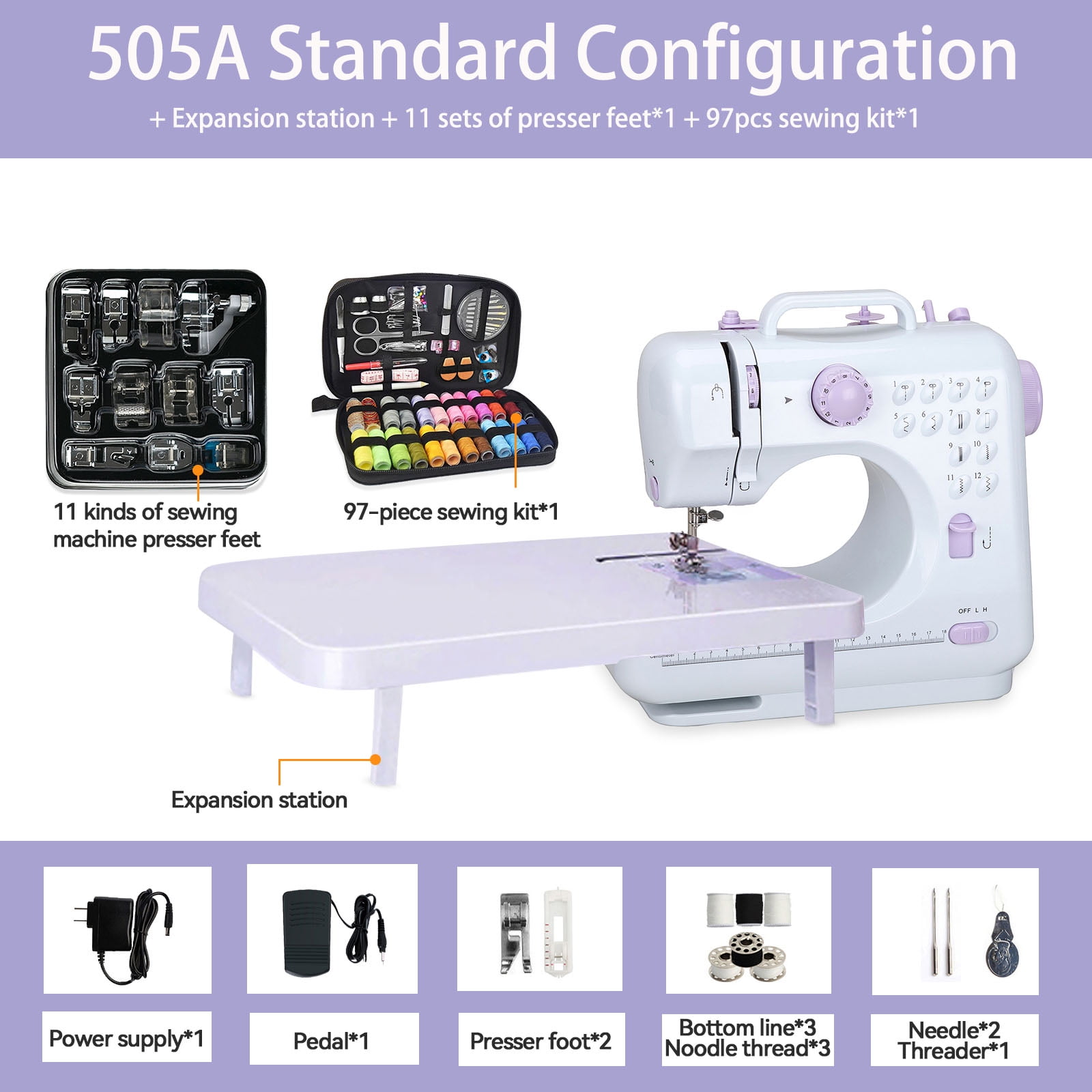 Eatbuy Portable Sewing Machine, Mini Household Sewing Machine for Beginners Multifunctional Electric Crafting Machine 12 Built-in Stitches with 97PCS Sewing Kit - Image 7
