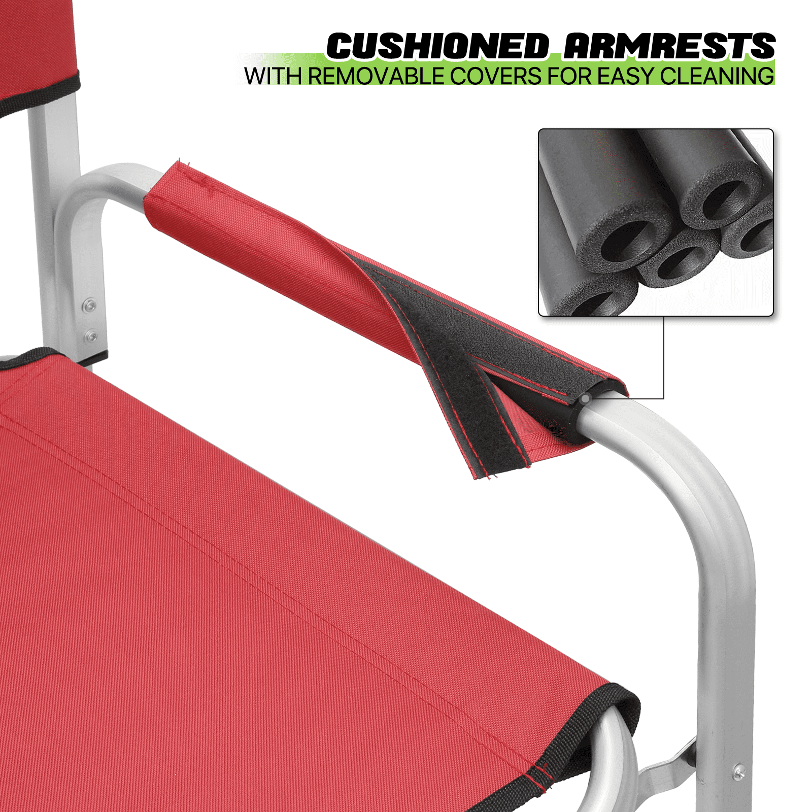 Magshion Folding Camping Director Chair with Side Table & Storage Pocket, for Adult Beach, Fishing Trip Picnic Lawn Concert Outdoor, Red - Image 7