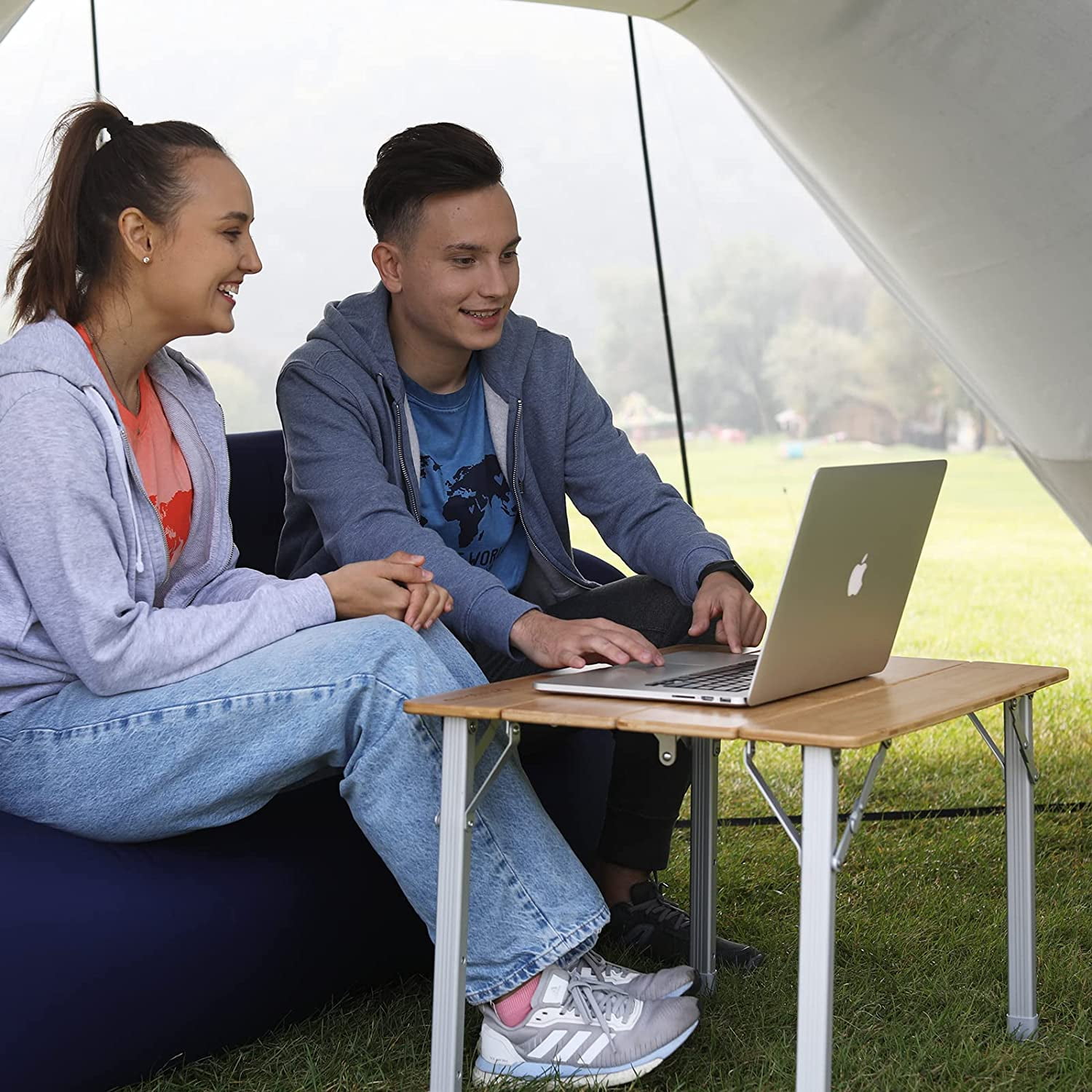 KingCamp Bamboo Camping Table Clearance Adjustable Height Folding Table for 1-2 People Outdoor and Indoor Support 176LBS Yellow - Image 6
