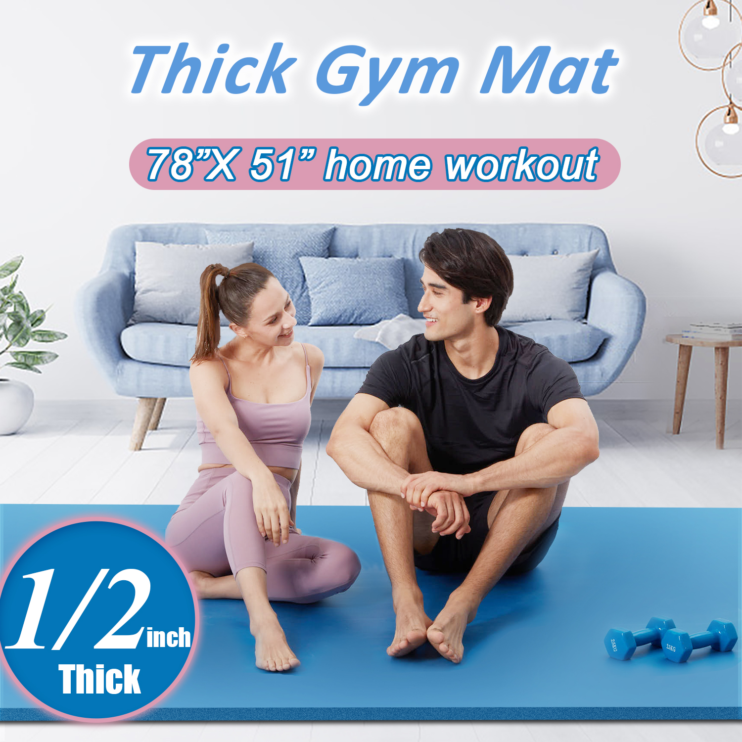 RYTMAT Exercise Mat, 1/2" Thick, Extra Wide 78"x51", Large Yoga Mat Blue - Image 7