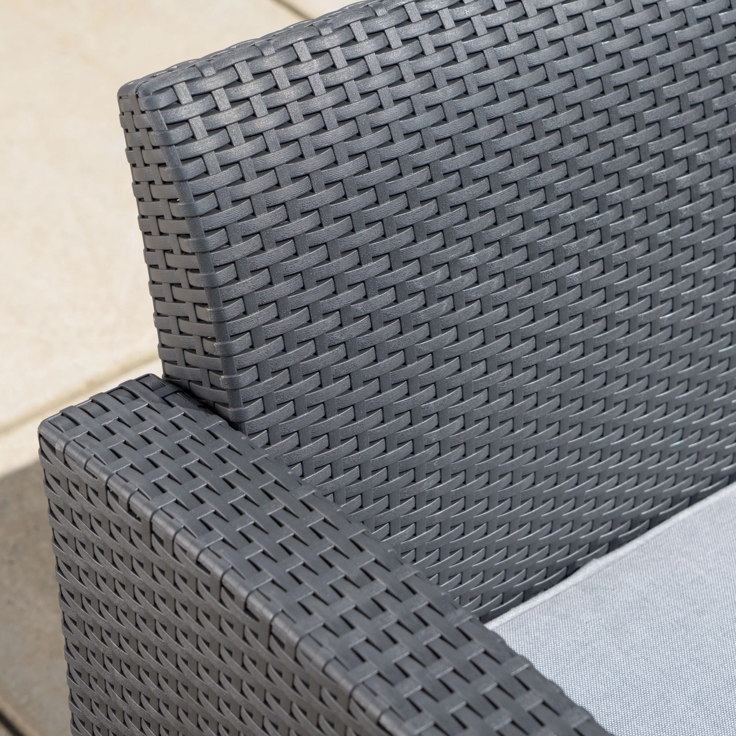 Outdoor 4 Piece Faux Wicker Rattan Style Chat Set with Cushions, Charcoal Light Grey - Image 2