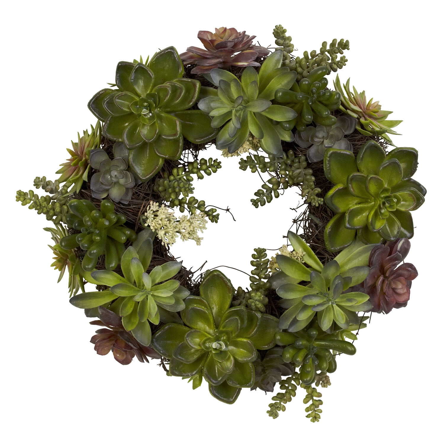 Nearly Natural 20" Succulent Wreath - Green - Image 2